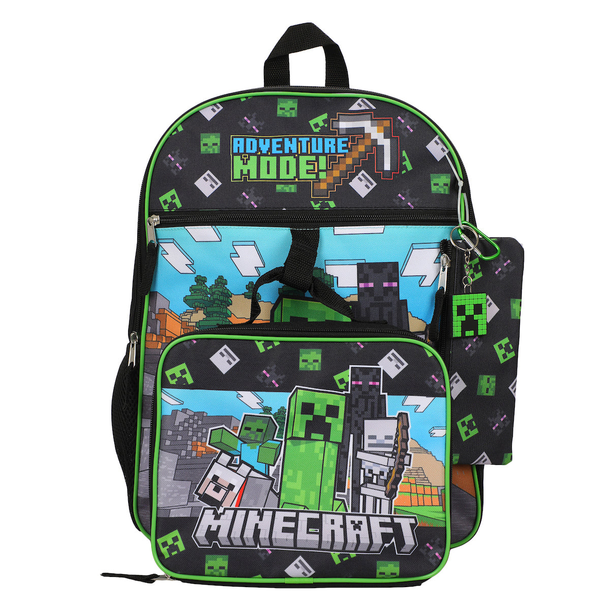 Minecraft 5-Piece Set: 16 Backpack, Lunchbox, Utility Case, Rubber Keychain, and Carabiner
