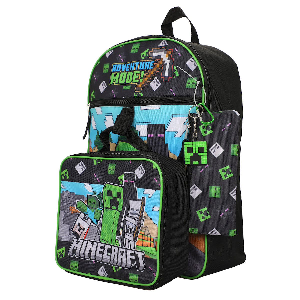 Minecraft 5-Piece Set: 16 Backpack, Lunchbox, Utility Case, Rubber Keychain, and Carabiner