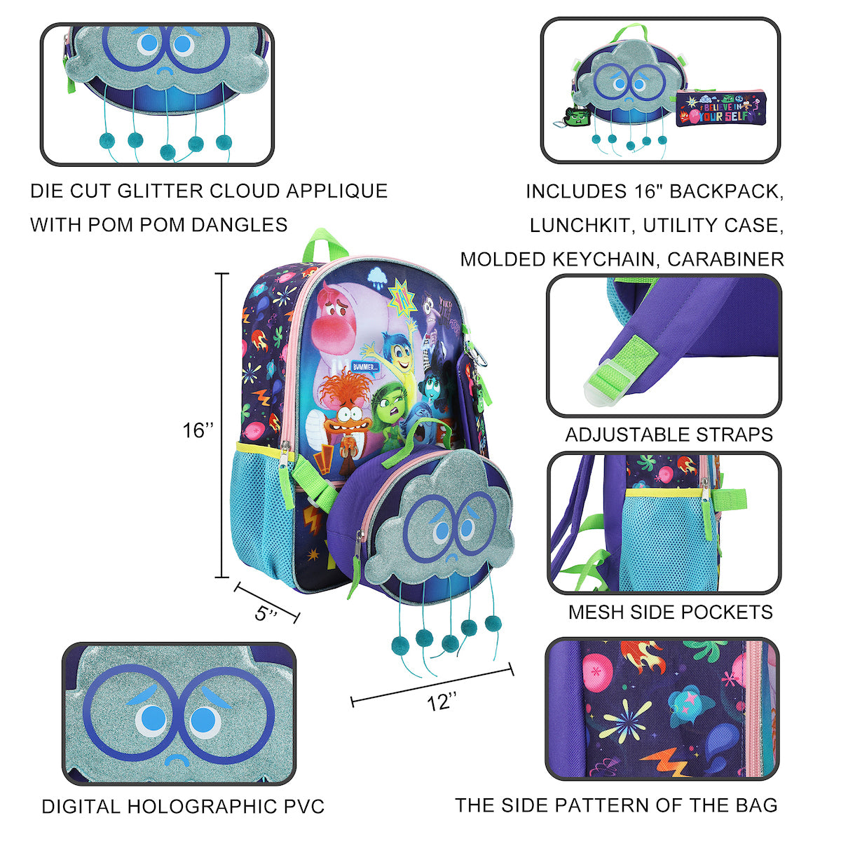 Disney's Inside Out 16inch 5-Piece Backpack & Lunchbox Set