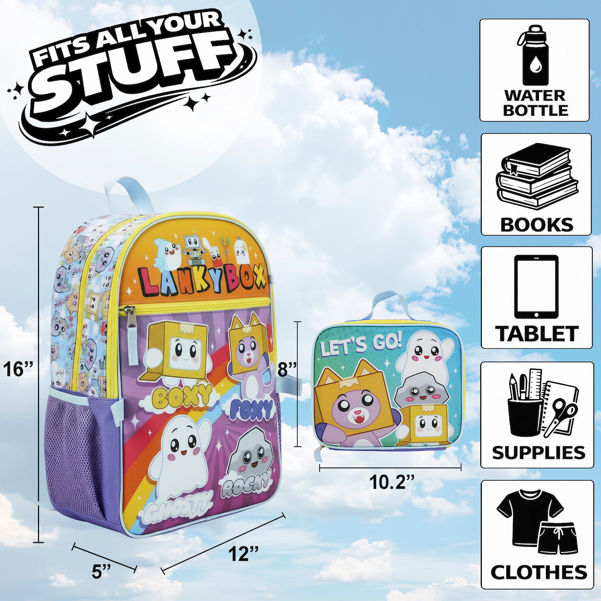 LankyBox 5-Piece 16" Backpack & Lunchbox Set