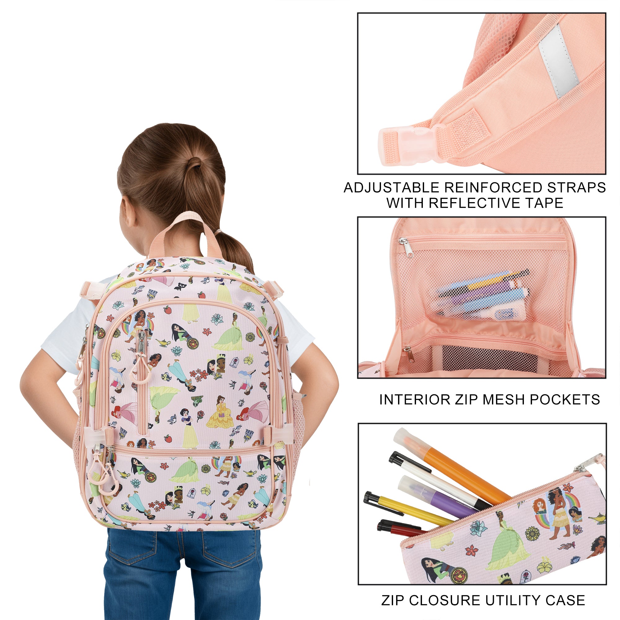 Disney Princesses 4-Piece 16" kids girls Adaptive Backpack & Lunch Box Combo Set