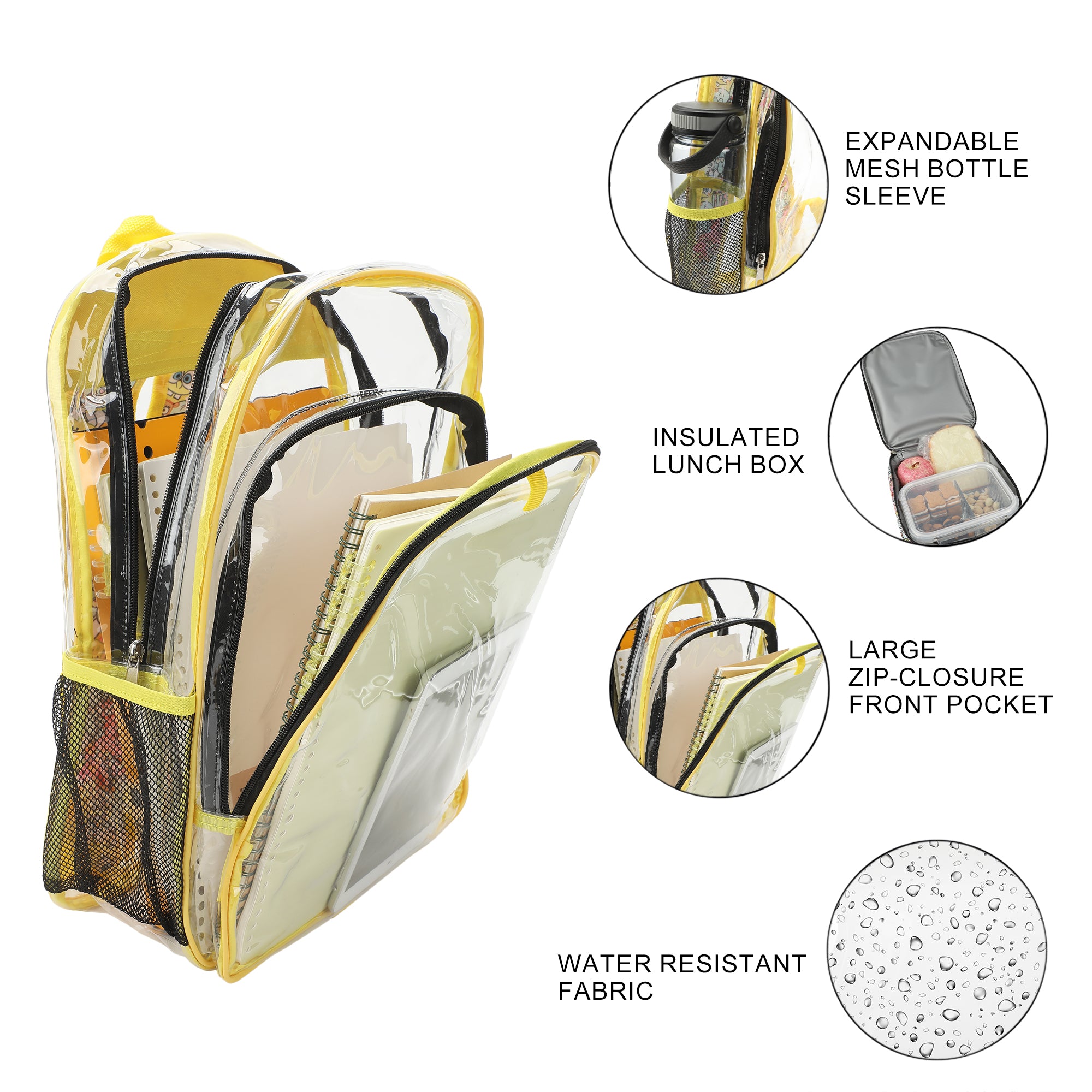 Spongebob Squarepants Character Print 16" Clear Backpack & Lunch Kit Value Set