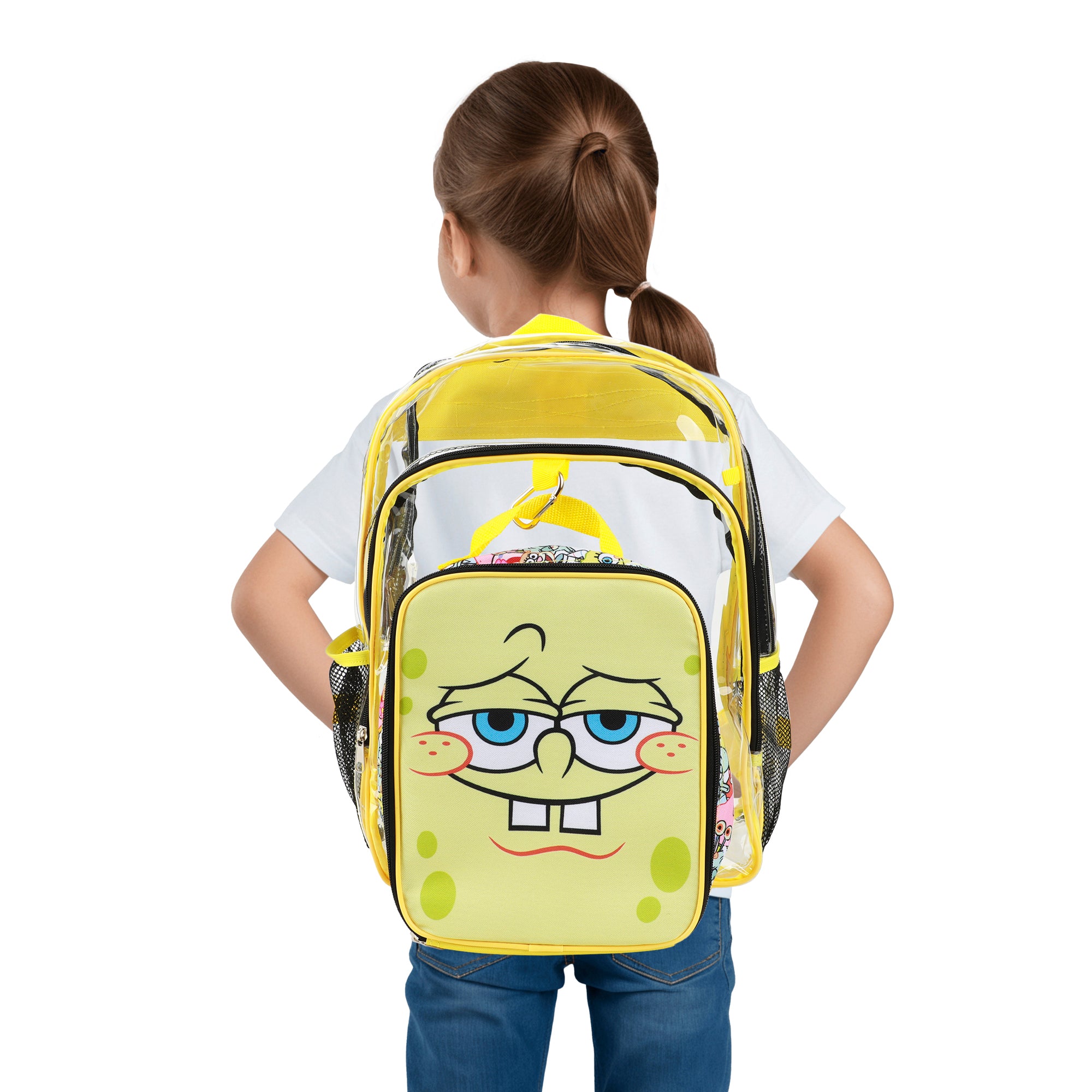 Spongebob Squarepants Character Print 16" Clear Backpack & Lunch Kit Value Set