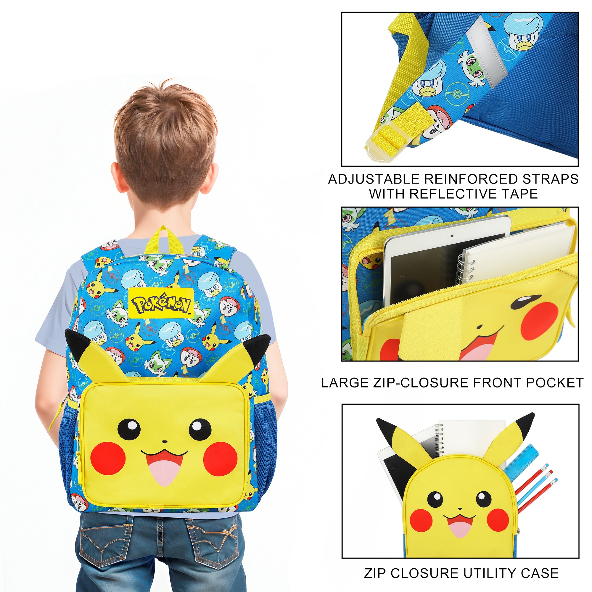 Pokemon Pikachu 2-Piece 16” Kids Backpack & Lunch Box Set For School And Travel