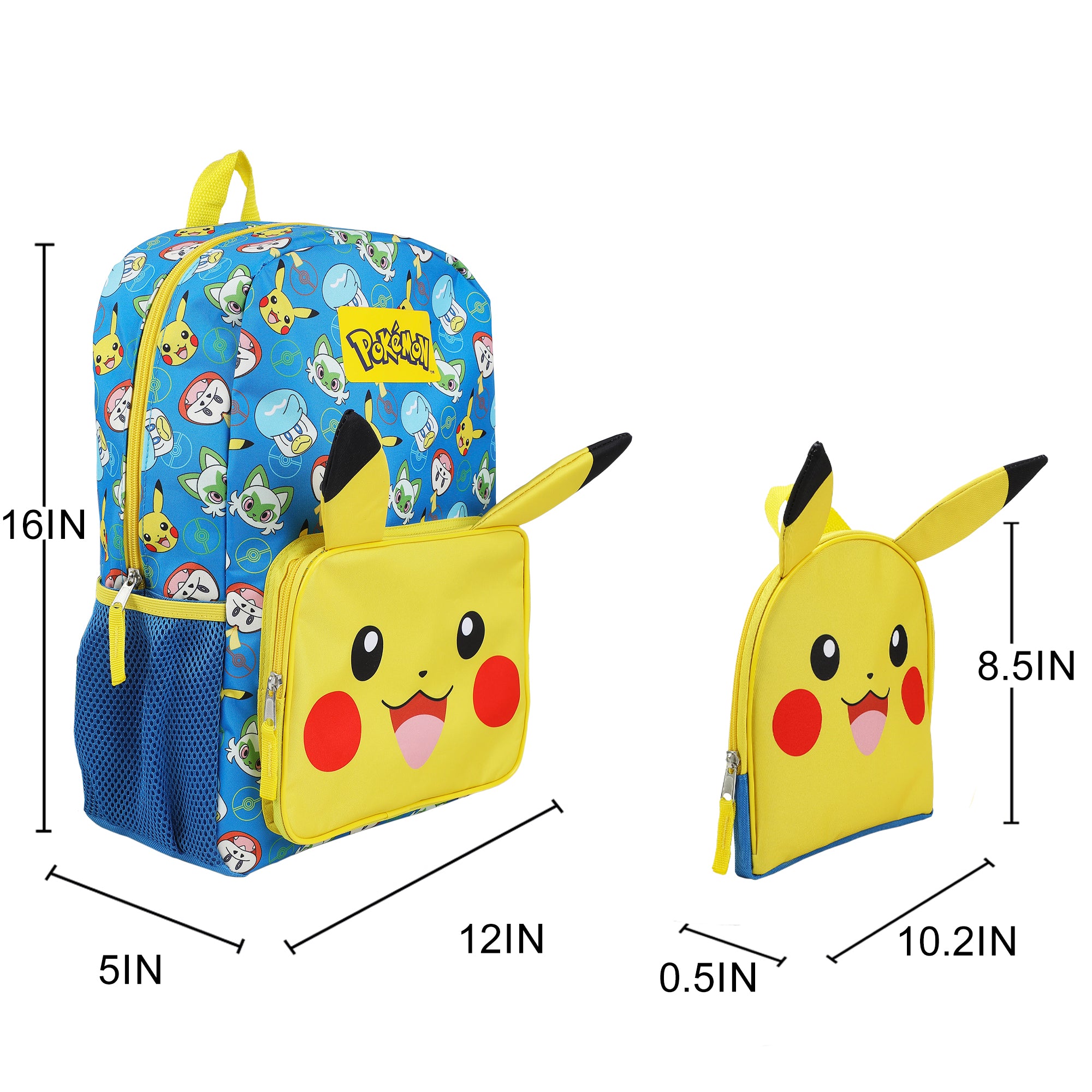 Pokemon Pikachu 2-Piece 16” Kids Backpack & Lunch Box Set For School And Travel