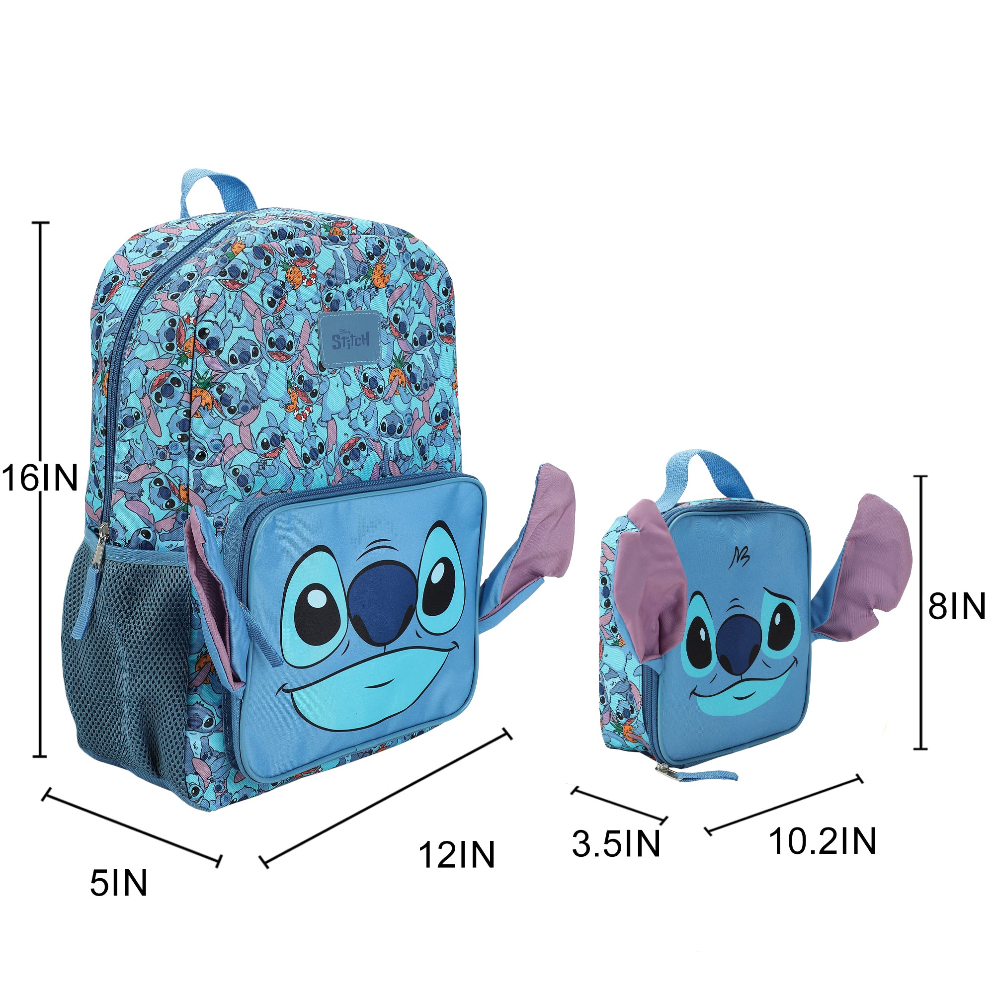 Disney Stitch Character Print 16" Backpack & Lunch Kit Value Set