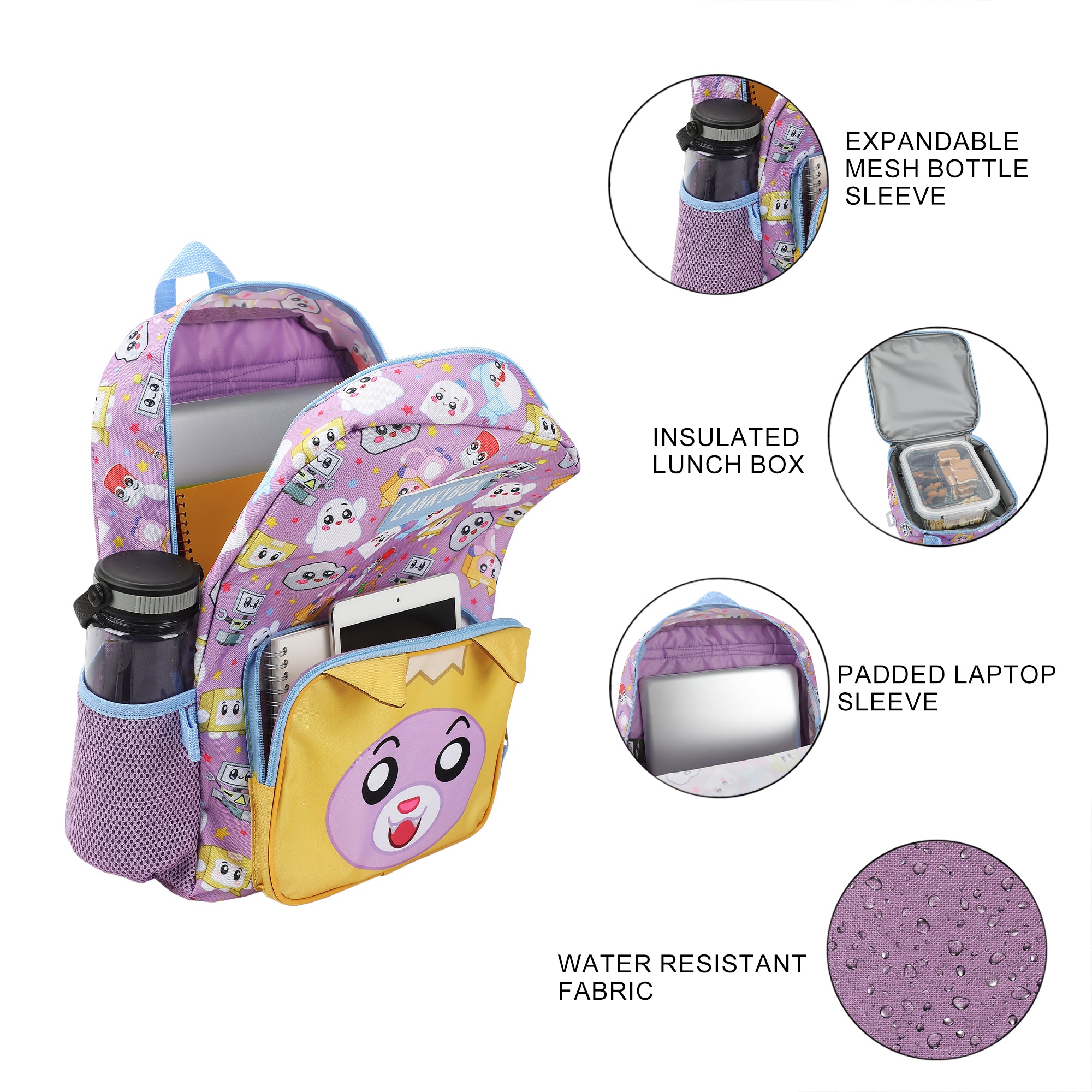 Lanky Box 2-Piece 16” Backpack & Lunch Box Set For School And Travel