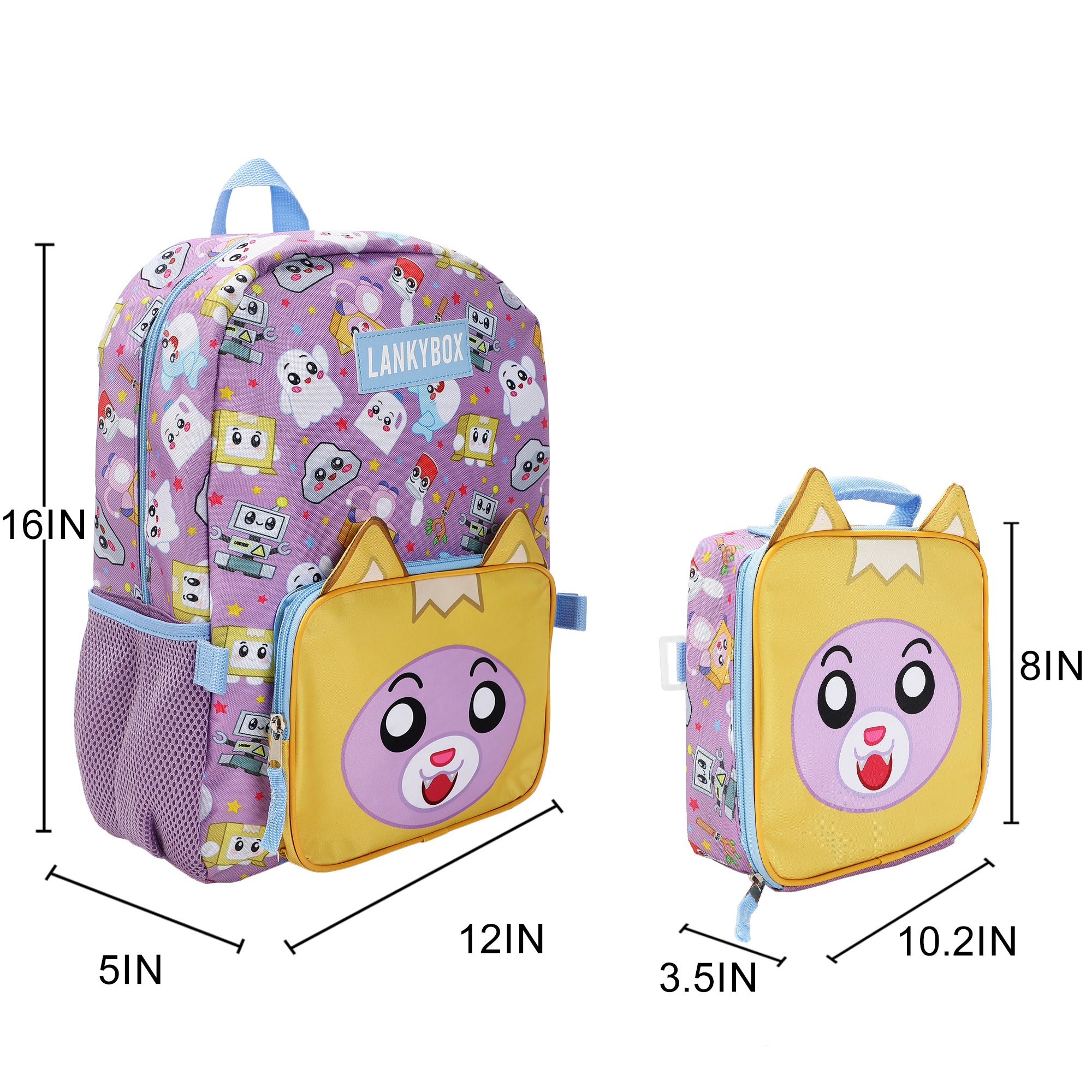 Lanky Box 2-Piece 16” Backpack & Lunch Box Set For School And Travel