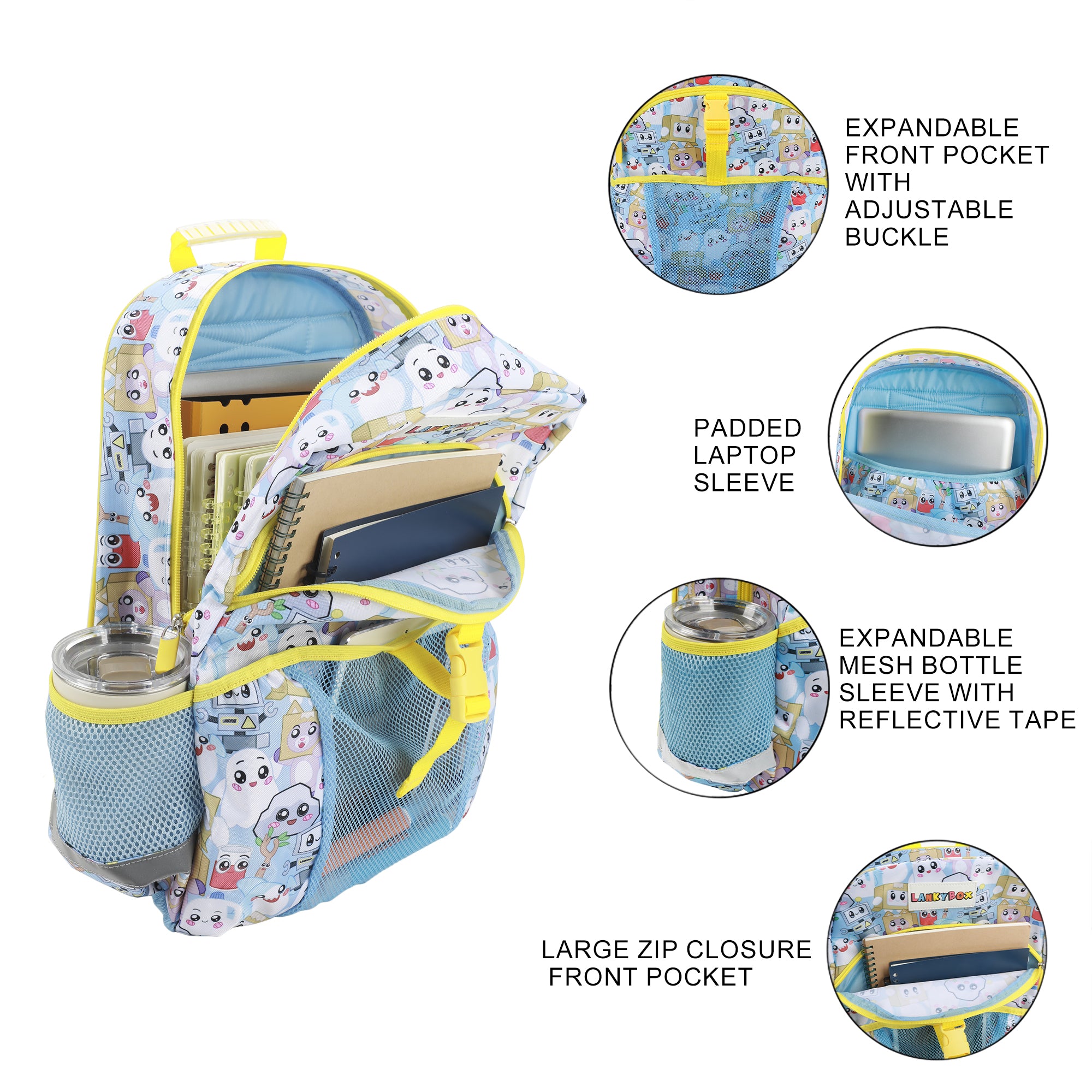 Lanky Box Character Collage 2-Piece 16" Premium Backpack & Lunch Box Set For boys School And Travel