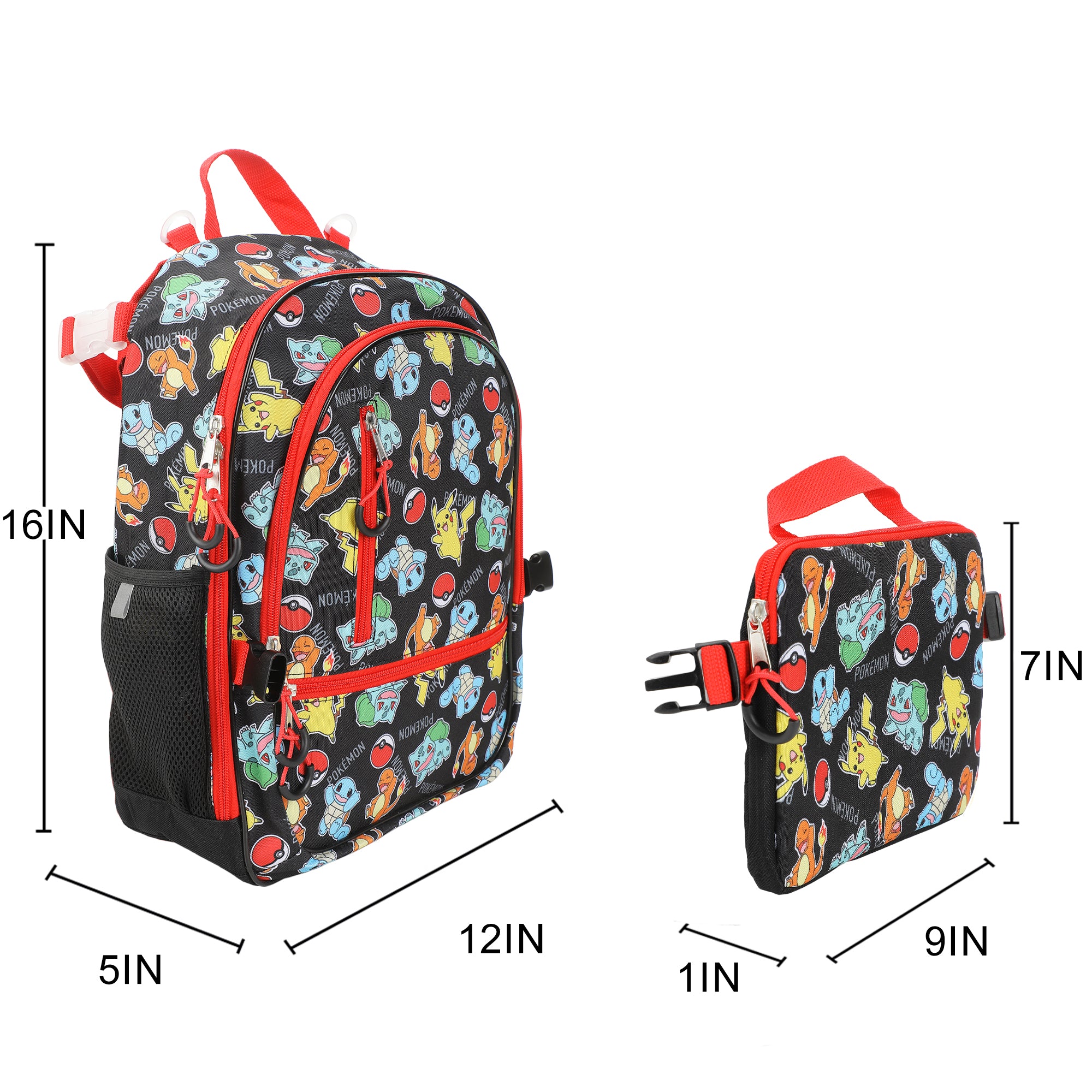 Pokemon Starters & Pokeballs All-Over Print 16" Backpack & Lunch Kit Value Set