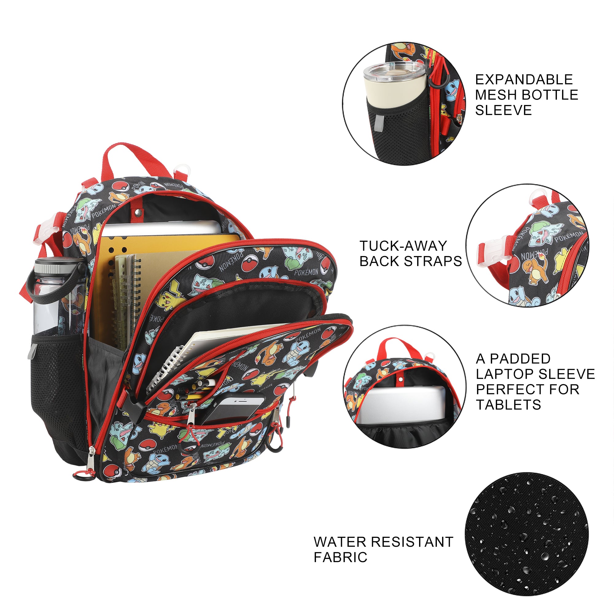 Pokemon Starters & Pokeballs All-Over Print 16" Backpack & Lunch Kit Value Set