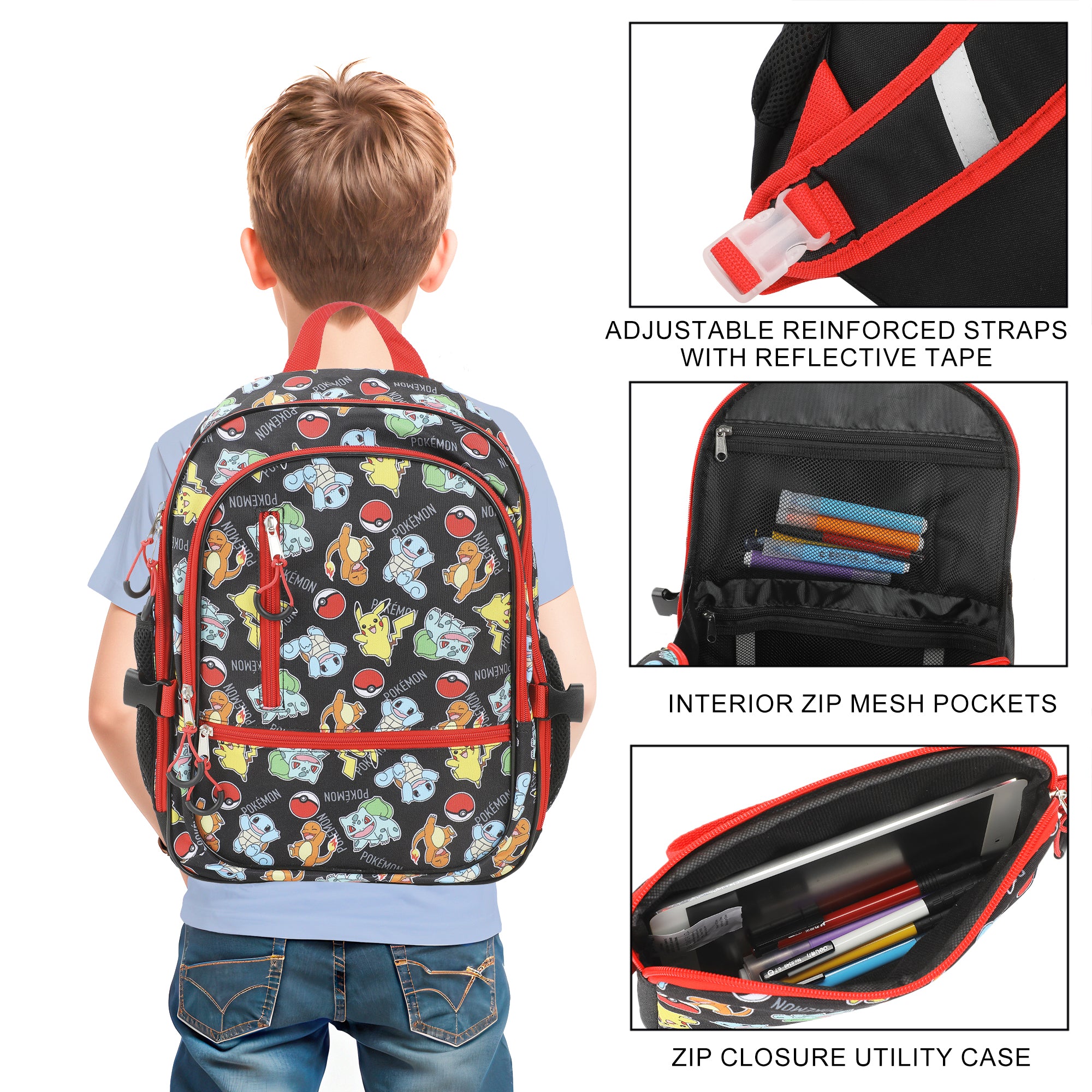 Pokemon Starters & Pokeballs All-Over Print 16" Backpack & Lunch Kit Value Set