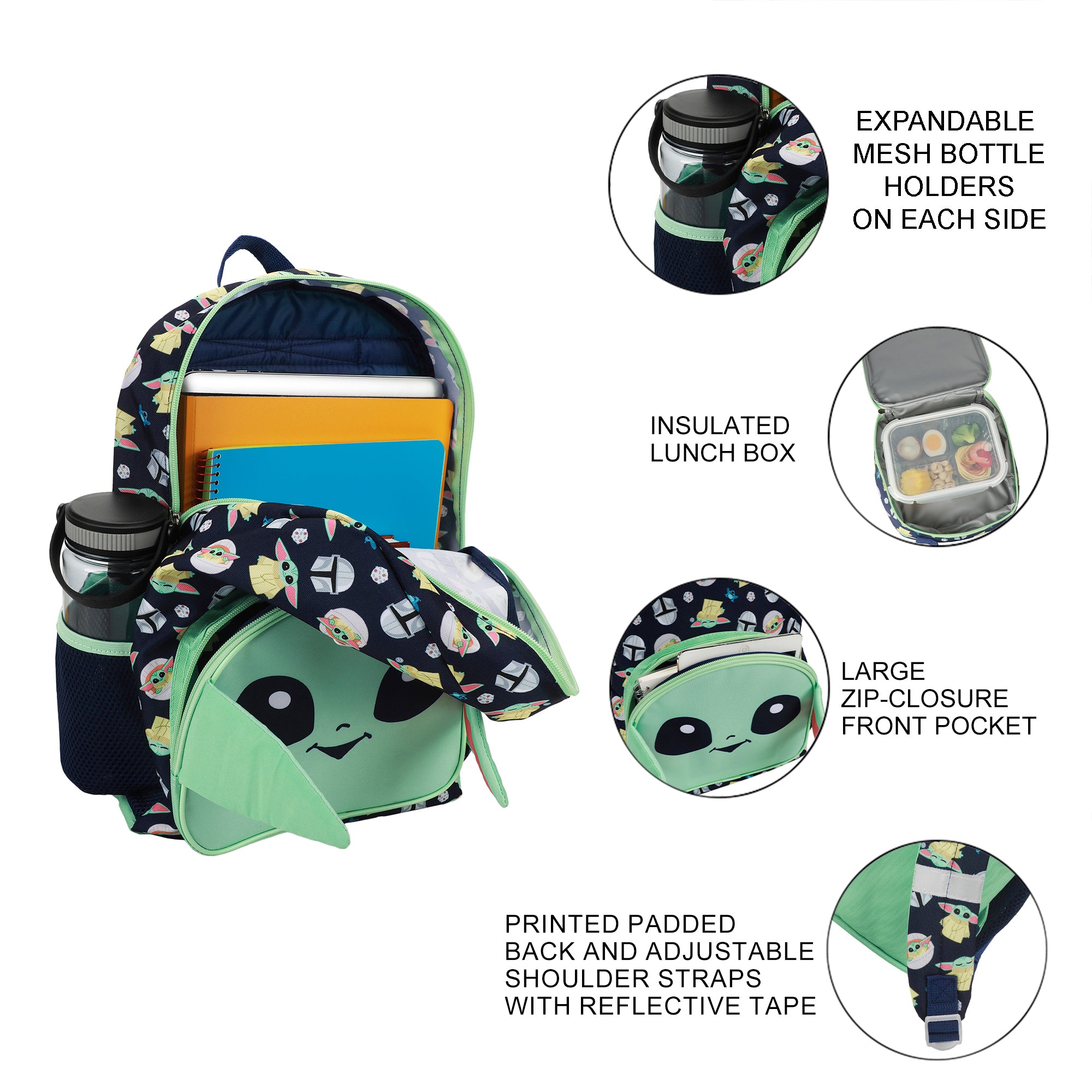 The Mandalorian Grogu 16" Novelty Backpack & Lunch Box Set For School And Travel