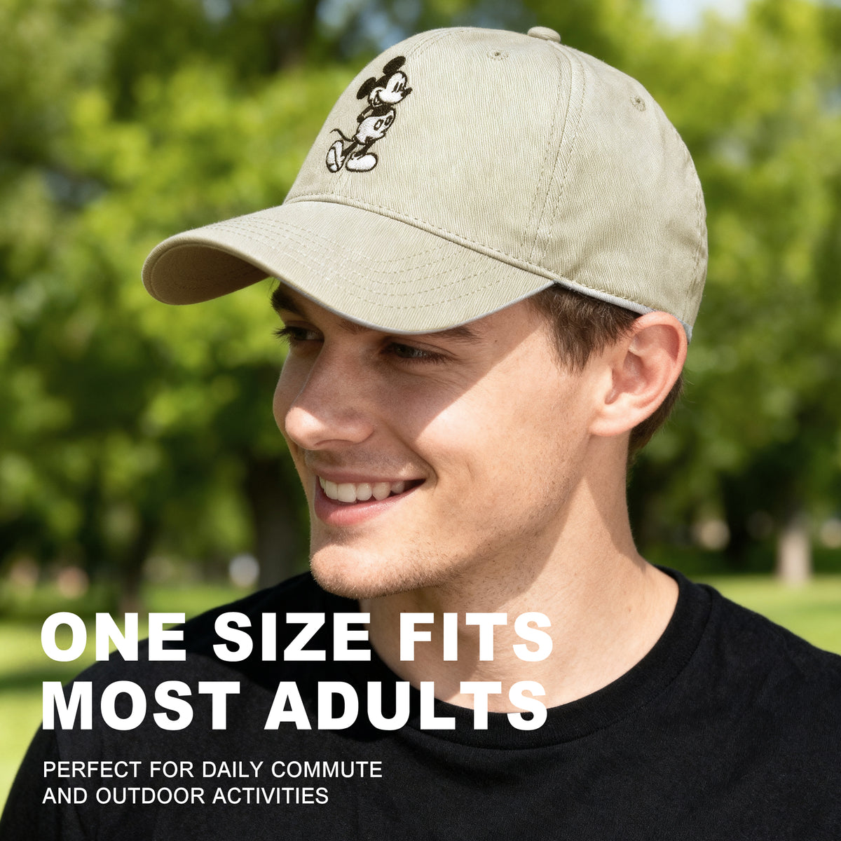 Disney Mickey Mouse Black & White Character Art Gray Unstructured Baseball Cap