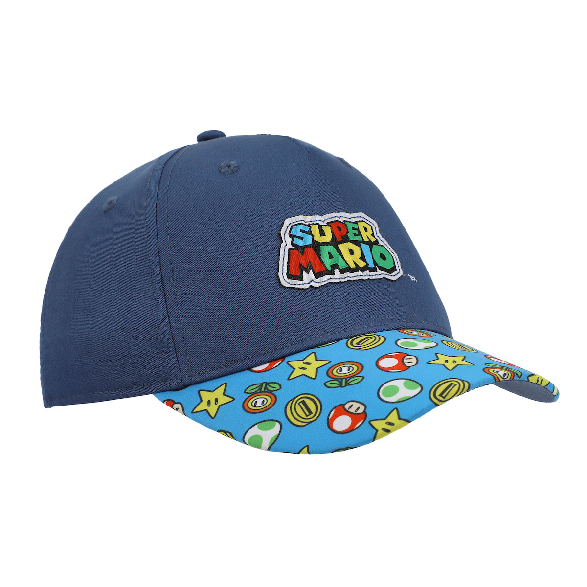 Super Mario Bros Logo & Power-Ups Youth Blue Traditional Adjustable Hat