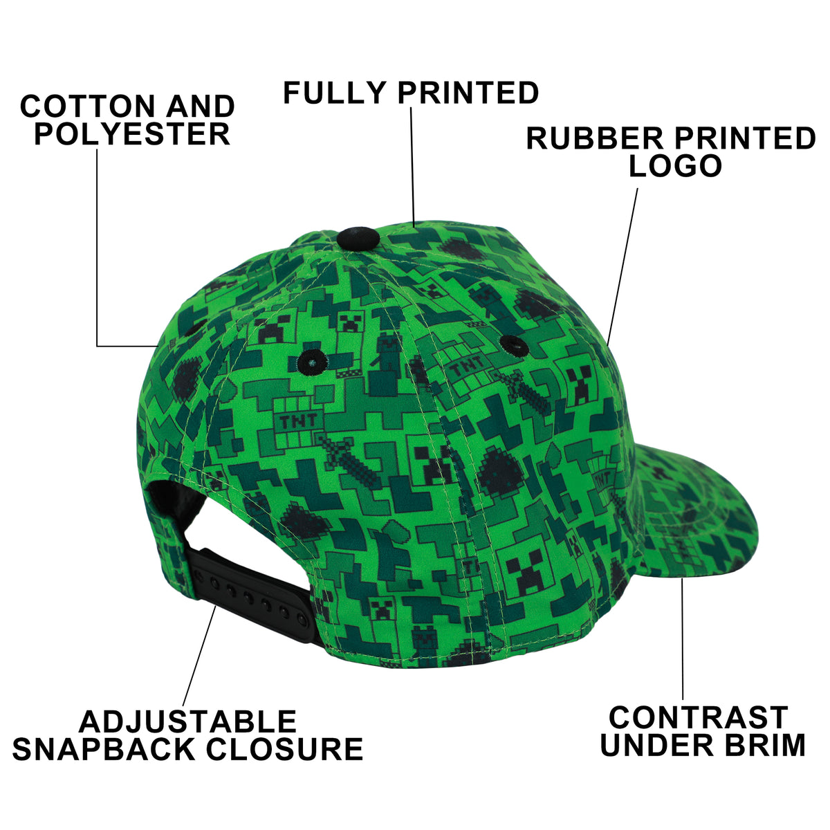 Minecraft Boys Green Sublimated AOP Baseball Cap for Kids