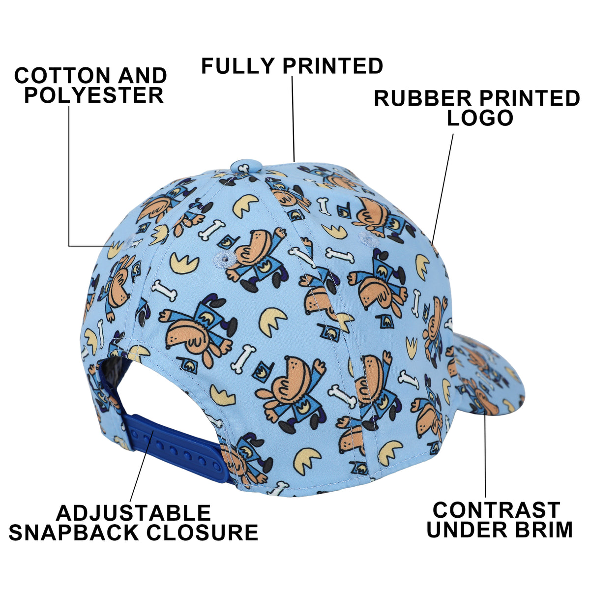 Dog Man AOP Sky Blue Baseball Cap for Kids Boys