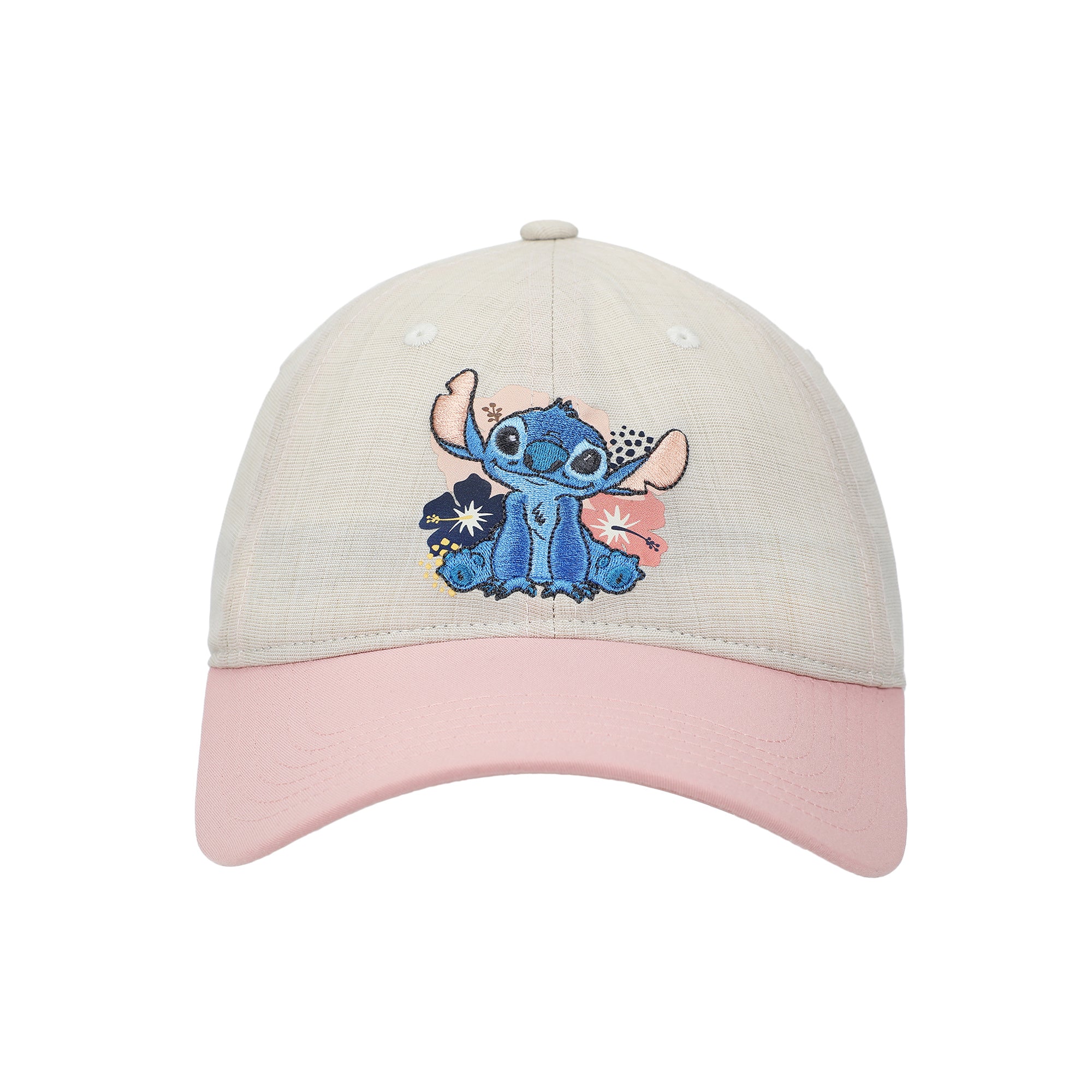 Disney Stitch Embroidered Character & Flowers Women's White & Pink Unstructured Baseball Cap