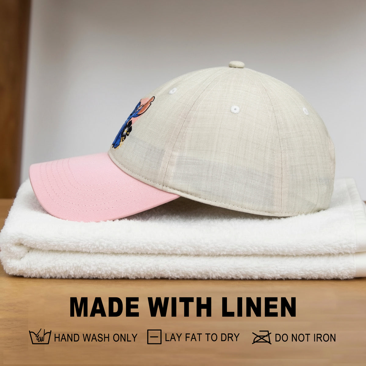 Disney Stitch Embroidered Character & Flowers Women's White & Pink Unstructured Baseball Cap