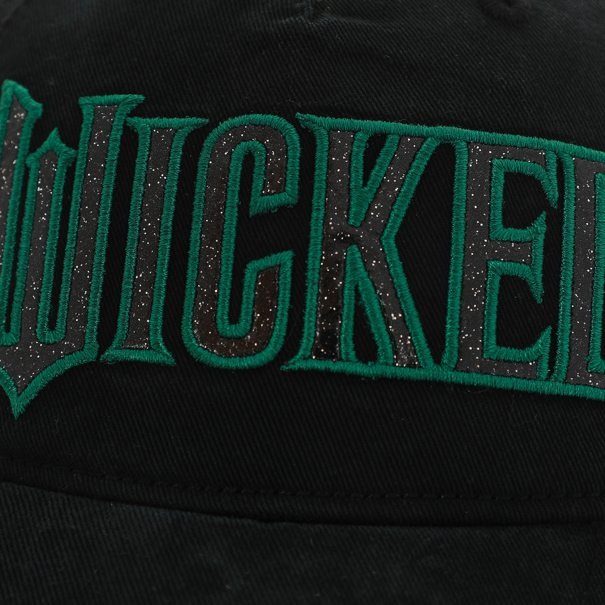 Wicked Glitter Print Logo Women's Black Unstructured Baseball Cap