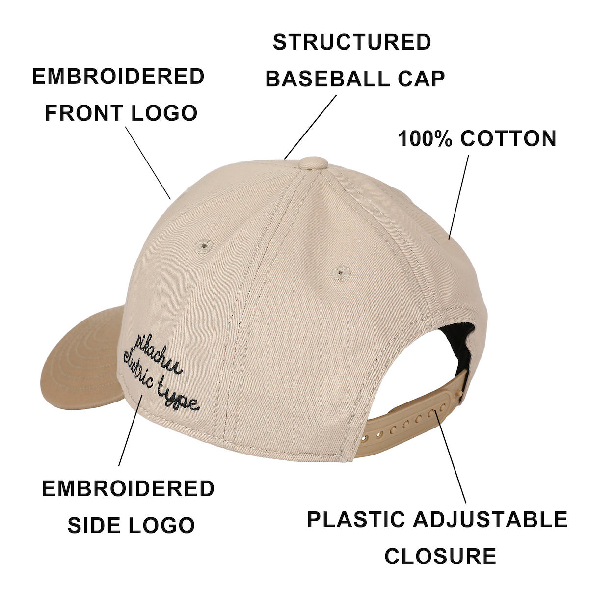 Pokémon Pikachu Electric Type White & Tan Traditional Adjustable Hat