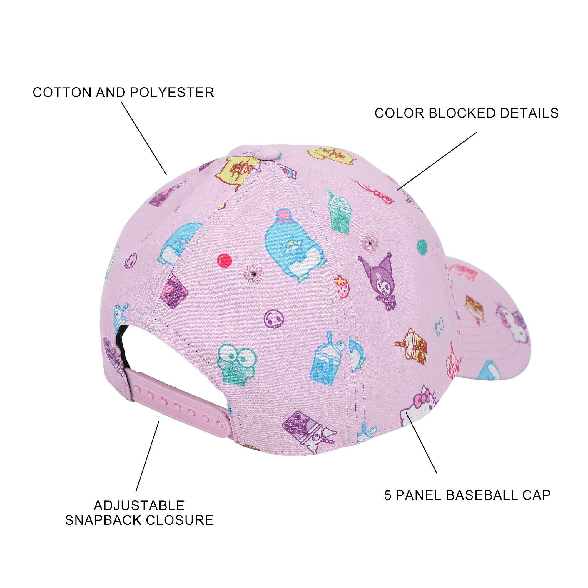Hello Kitty And Friends Aop Drinks Sublimation On Poly B2 Structured Ball Cap Traditional Adjustable