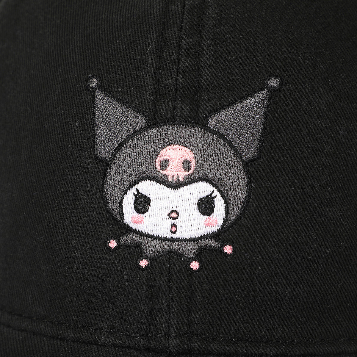 Kuromi Embroidered Character Face Black Unstructured Baseball Cap