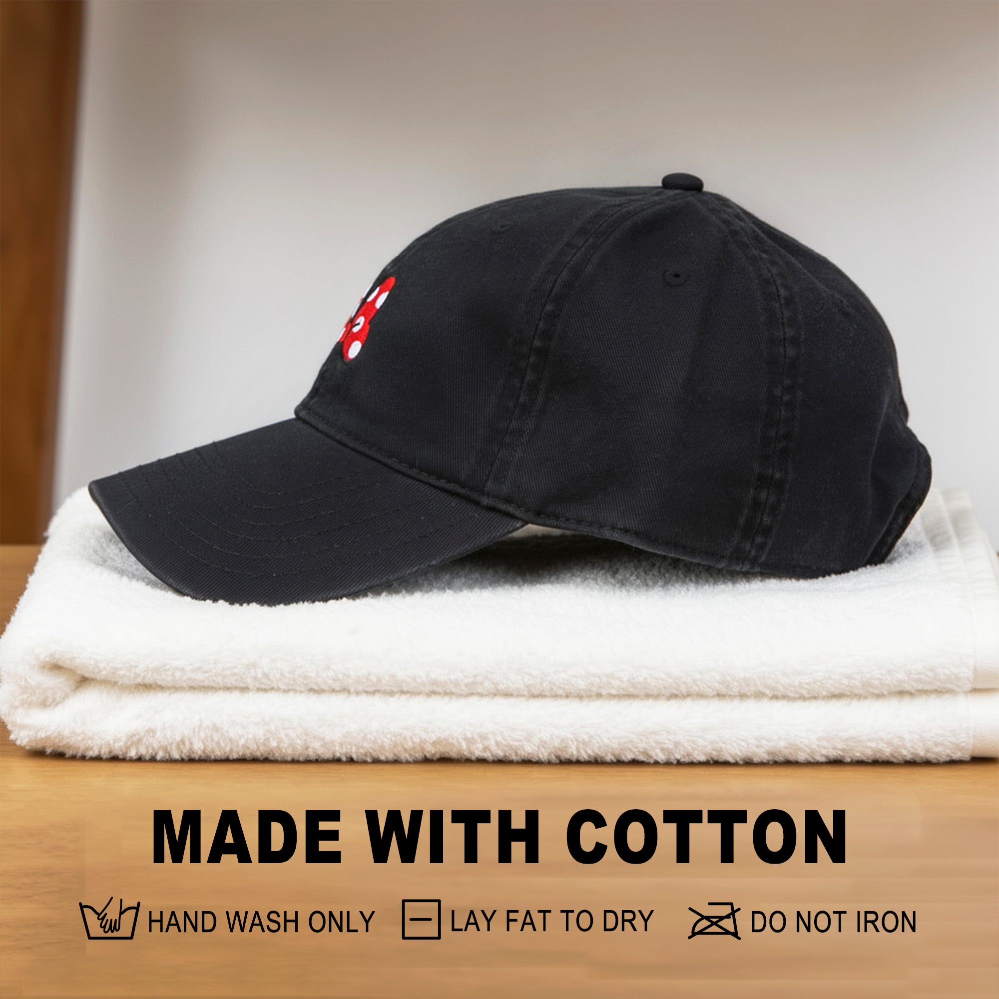 Minnie Mouse Classic Polka Dot Bow Black Washed Cotton Twill Dad Cap