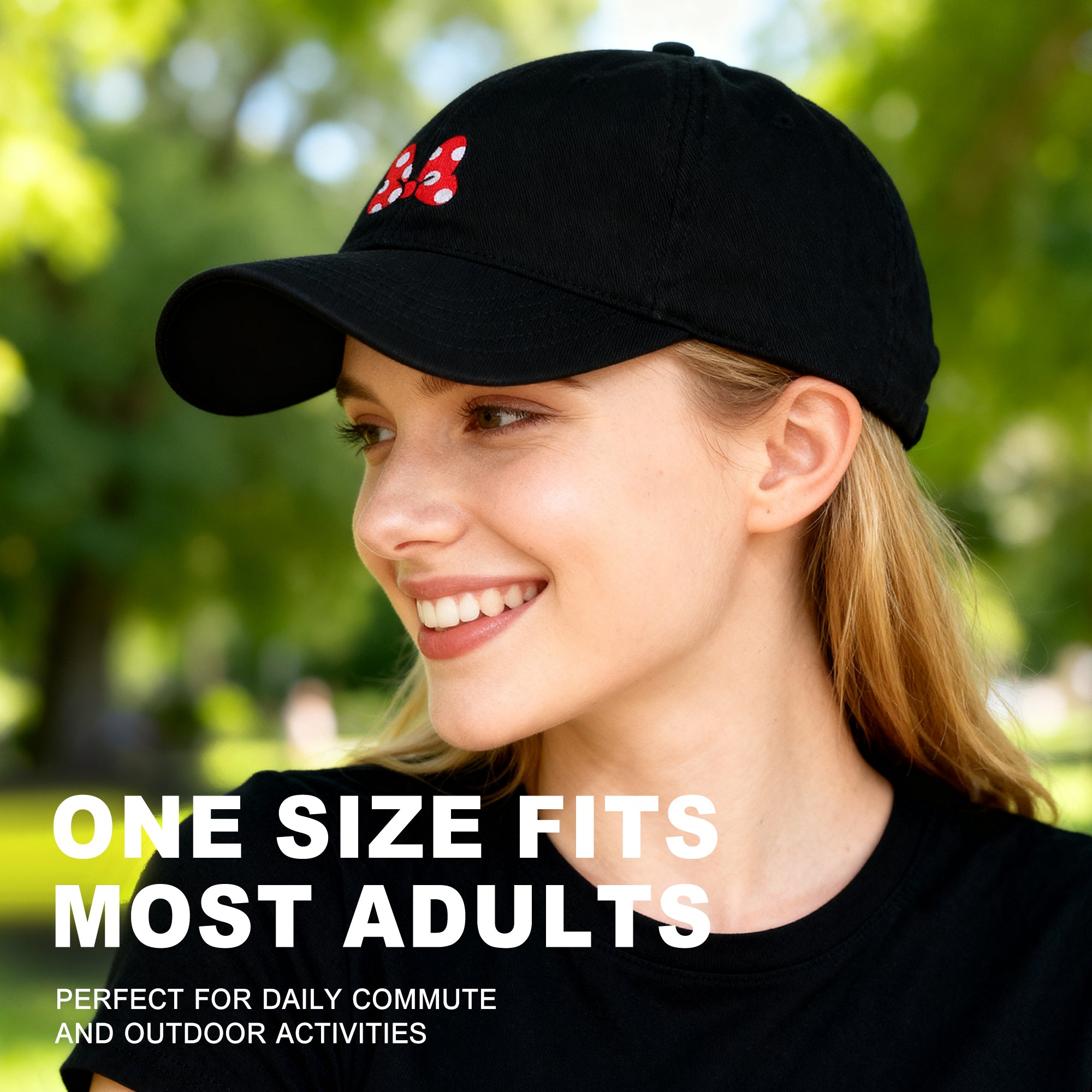 Minnie Mouse Classic Polka Dot Bow Black Washed Cotton Twill Dad Cap