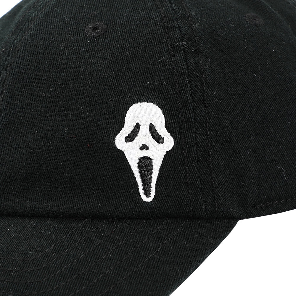 Ghost Face Embroidered Baseball Cap - Black Cotton Horror Dad Hat, Curved Bill, Adjustable Buckle Closure, Unisex