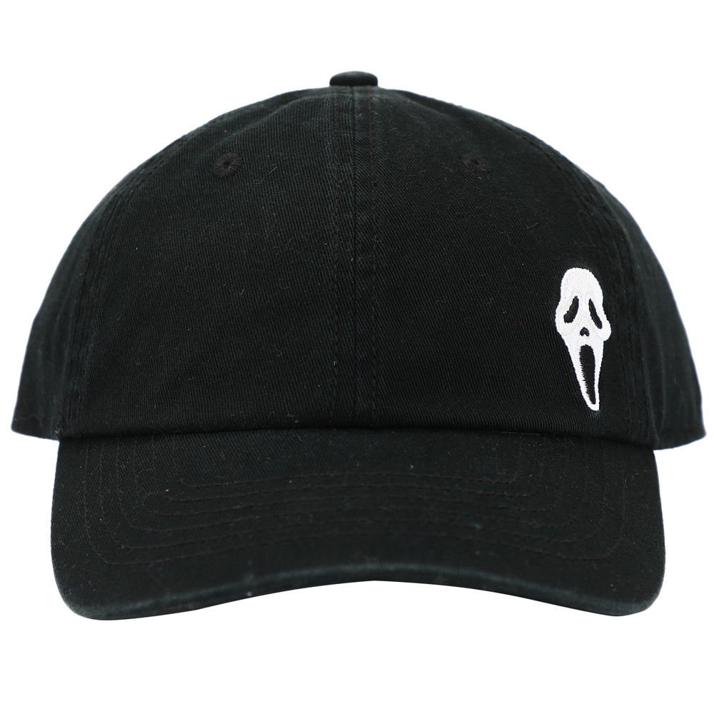 Ghost Face Embroidered Baseball Cap - Black Cotton Horror Dad Hat, Curved Bill, Adjustable Buckle Closure, Unisex