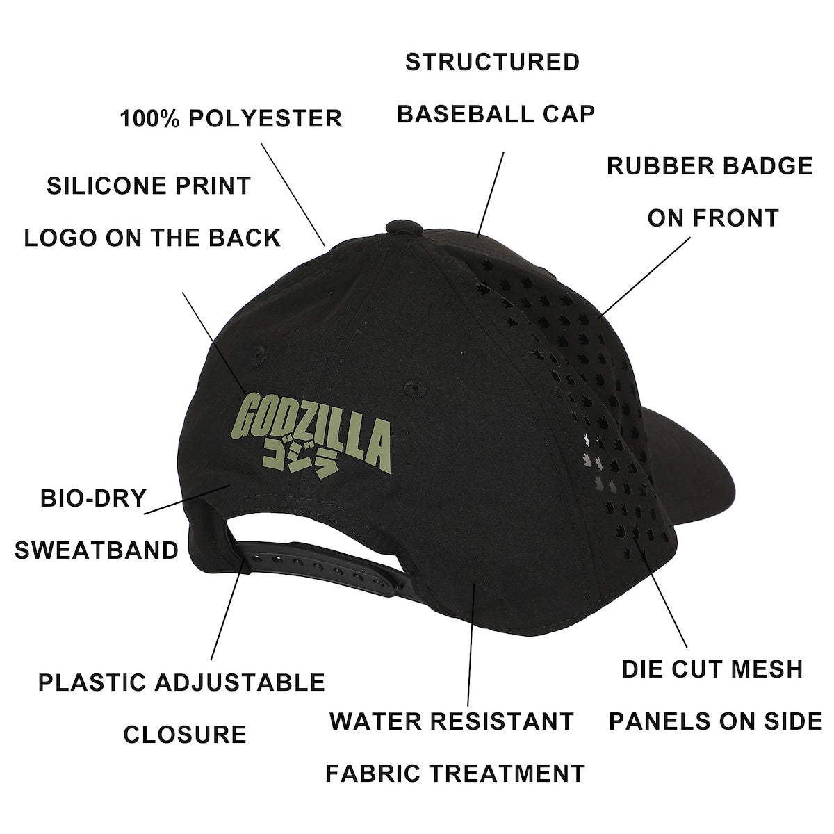 Godzilla Rubber Badge Adult Structured Baseball Cap With Mesh Panels