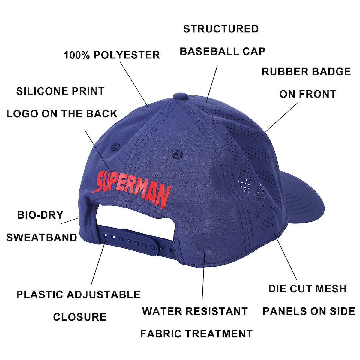 Superman Rubber Badge Logo Blue Structured Baseball Cap