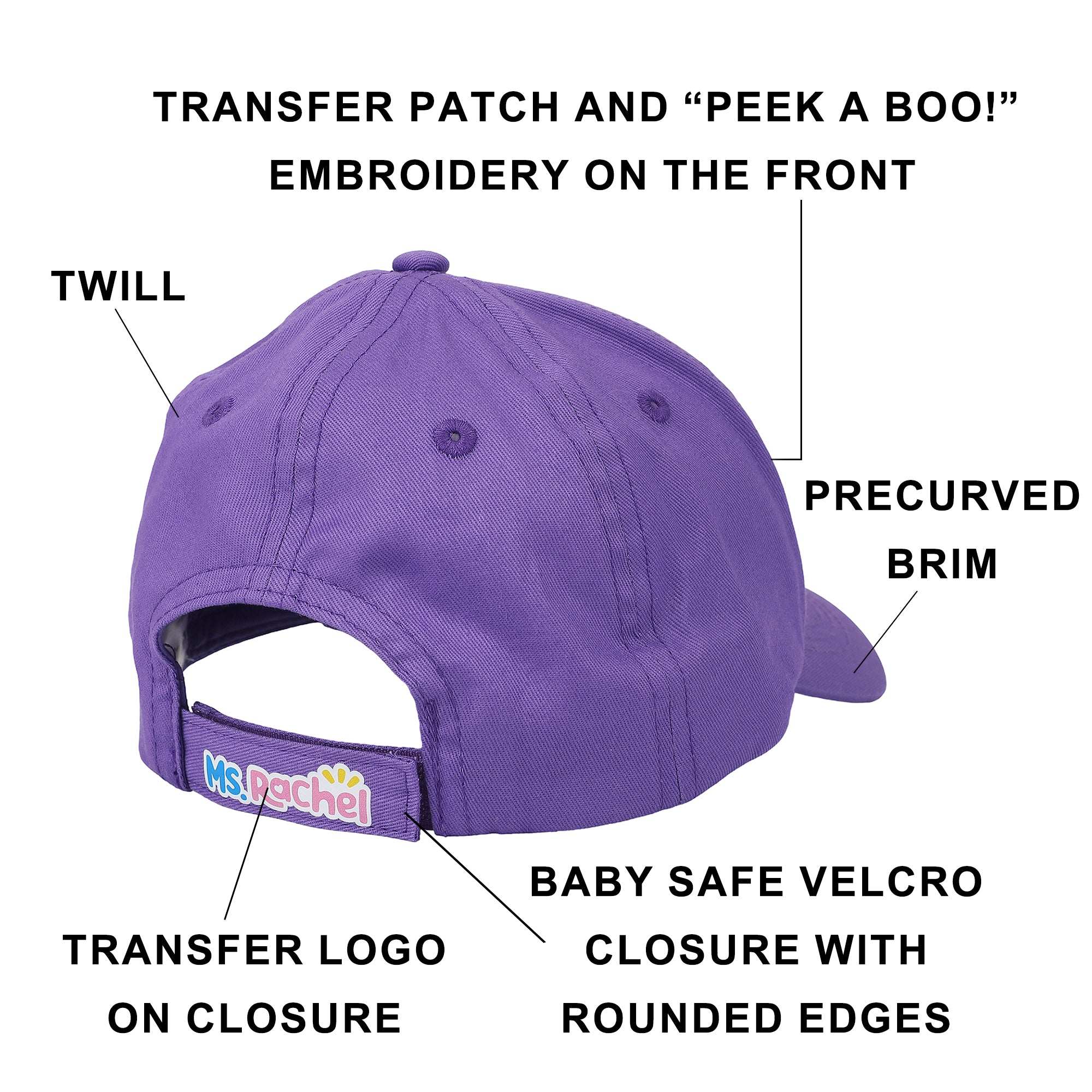 Ms. Rachel Peek-A-Boo Toddler’s White & Purple Traditional Adjustable Baseball Cap