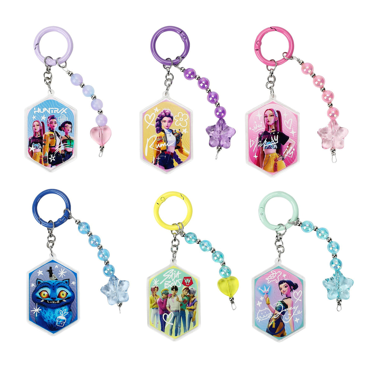 KPop Demon Hunters Multicharacter Acrylic Charm with Beaded Strand