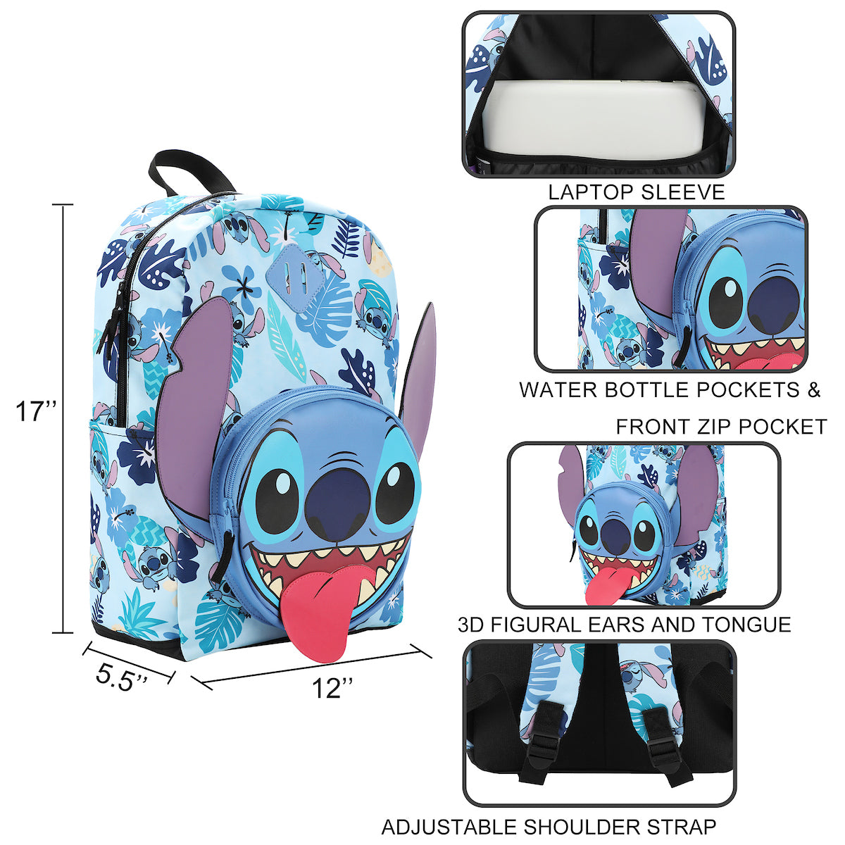 Disney Stitch 3D Character 17" Backpack