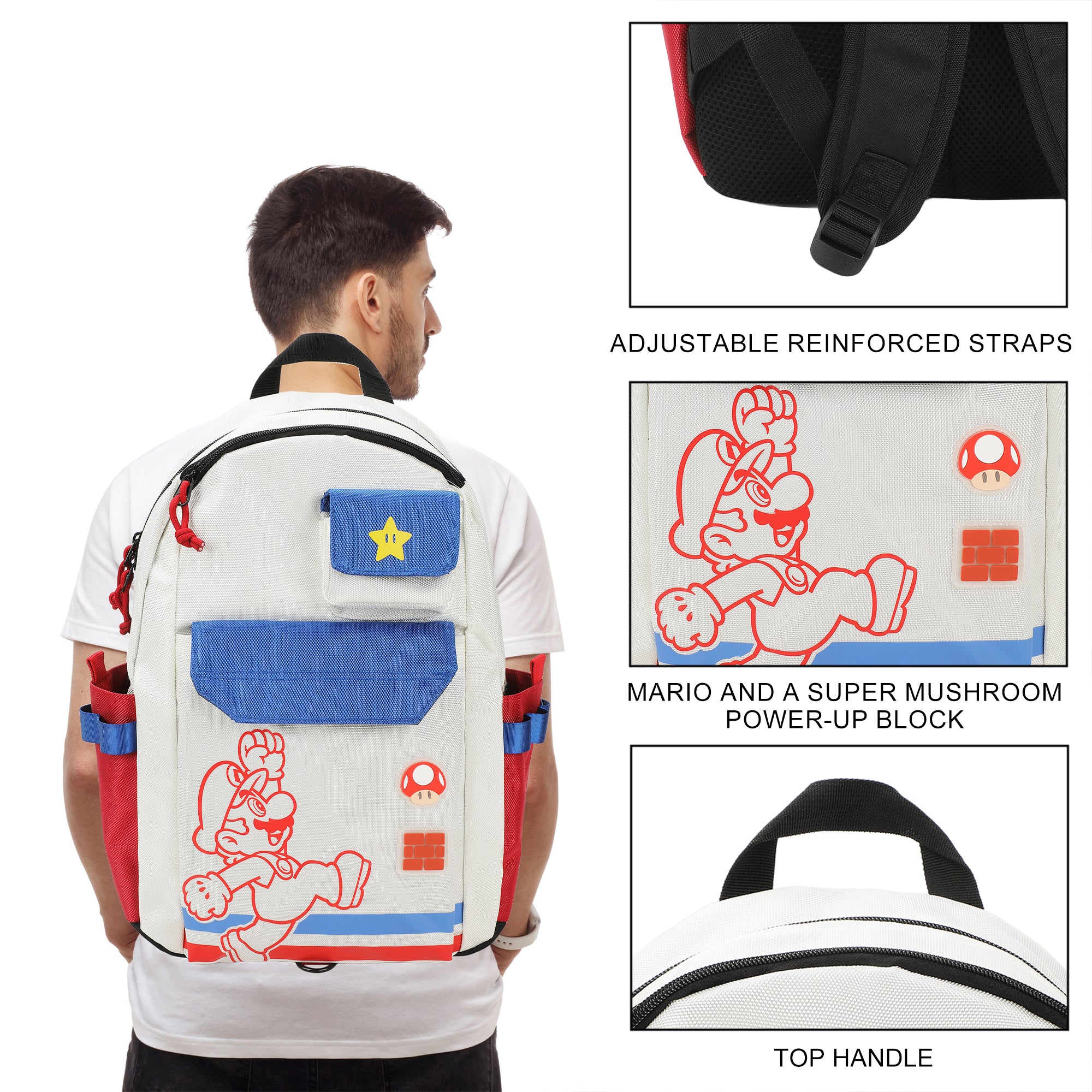 Super Mario Bros Mario Jump Pose 19" White Backpack