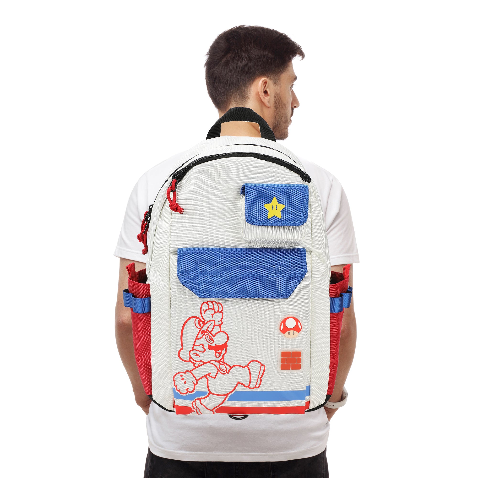 Super Mario Bros Mario Jump Pose 19" White Backpack