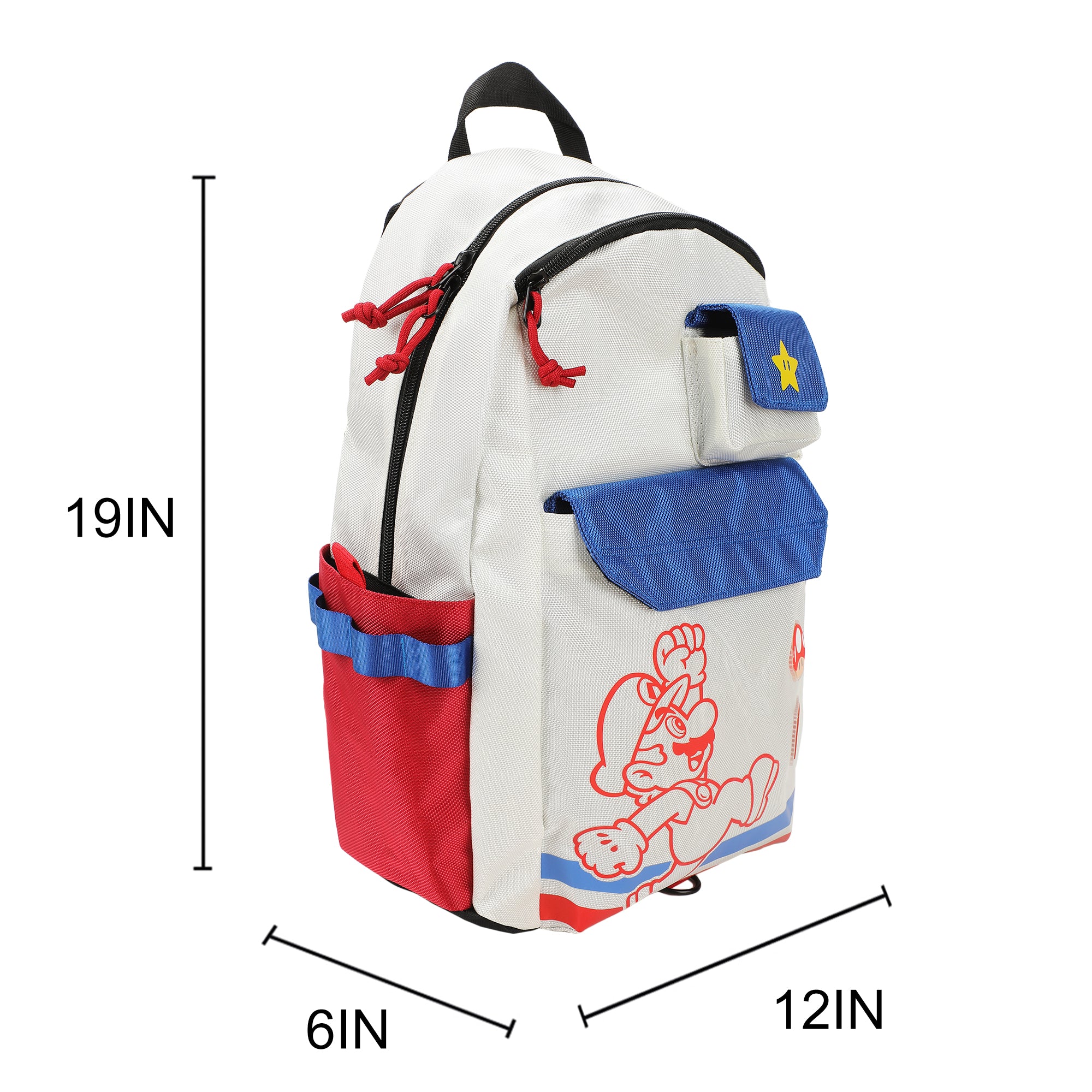 Super Mario Bros Mario Jump Pose 19" White Backpack