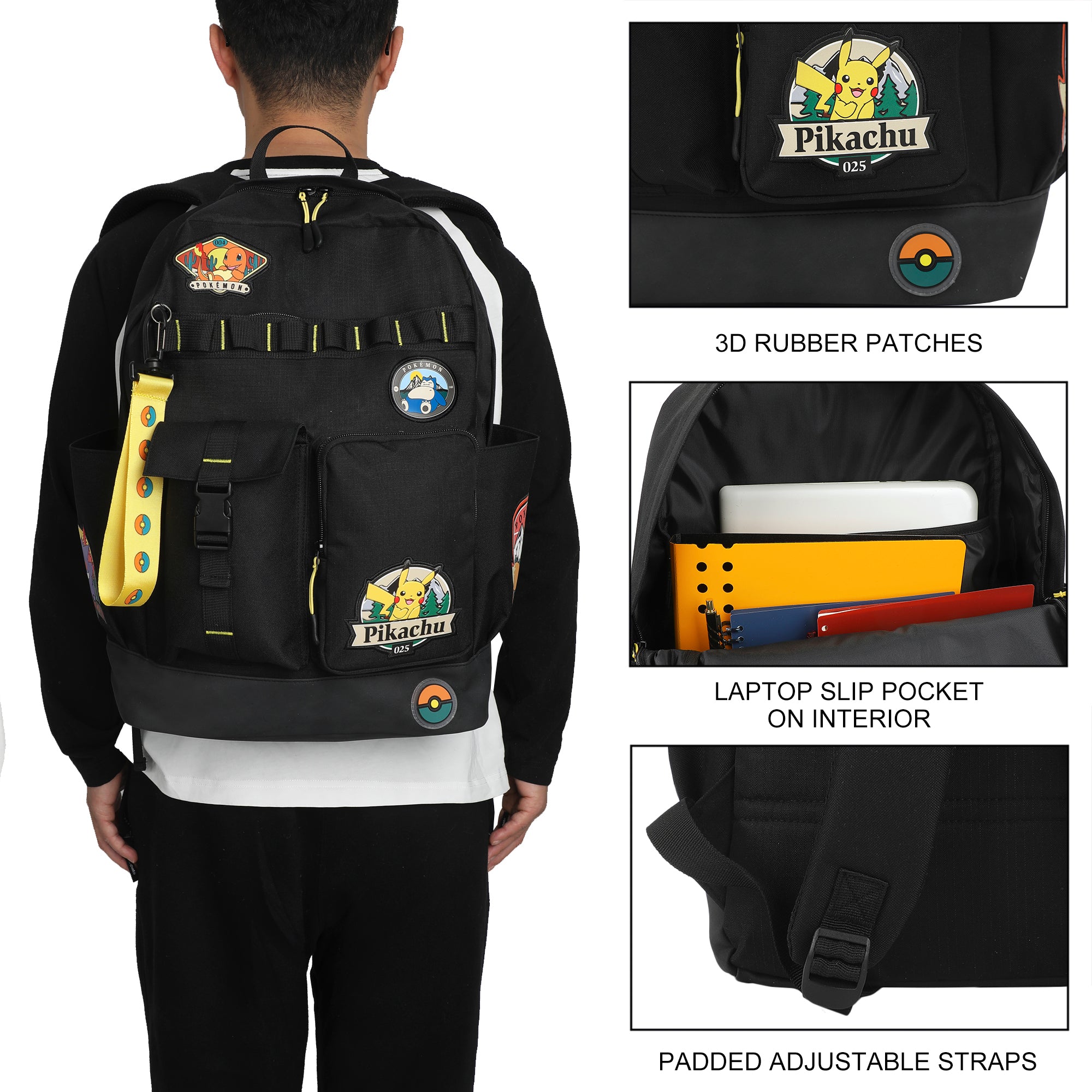 Pokémon Character Patches 19" Black Backpack
