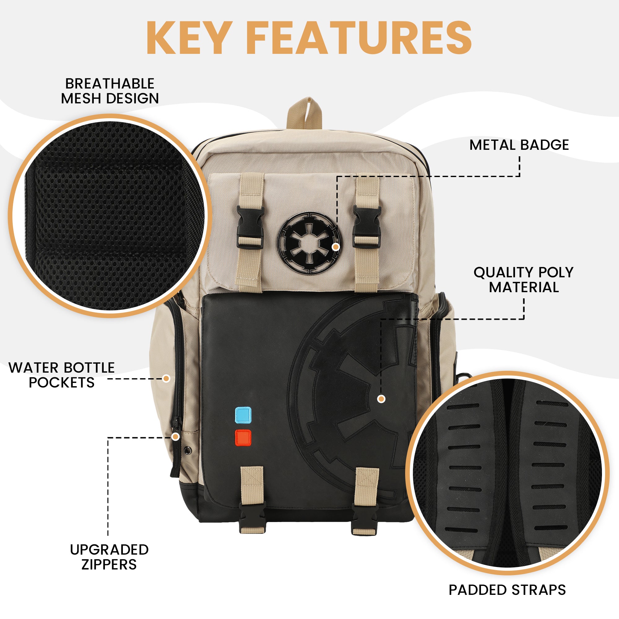 bioworld men's assassins creed laptop backpack Star Wars Lightsaber-Themed White Built-Up Backpack
