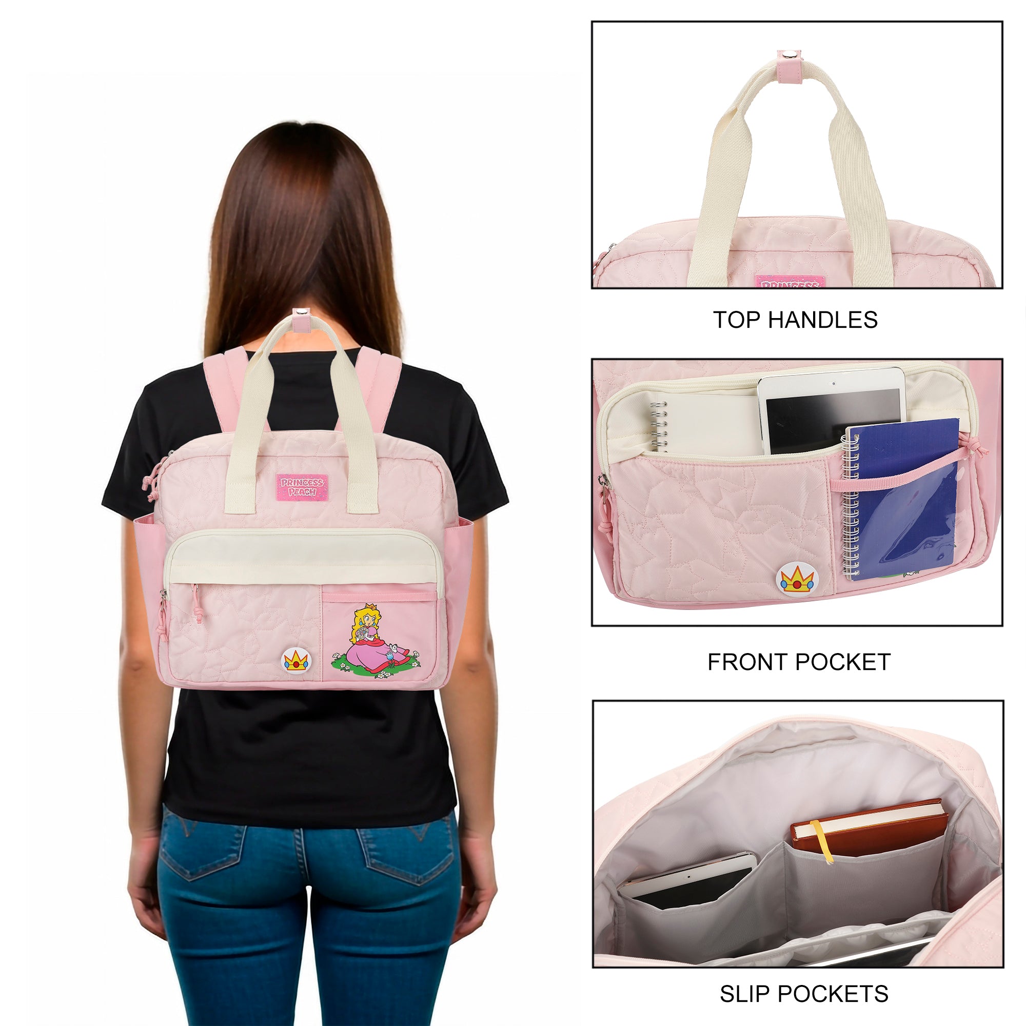Super Mario Bros Pink Mini Backpack with Character Icons and Adjustable Straps