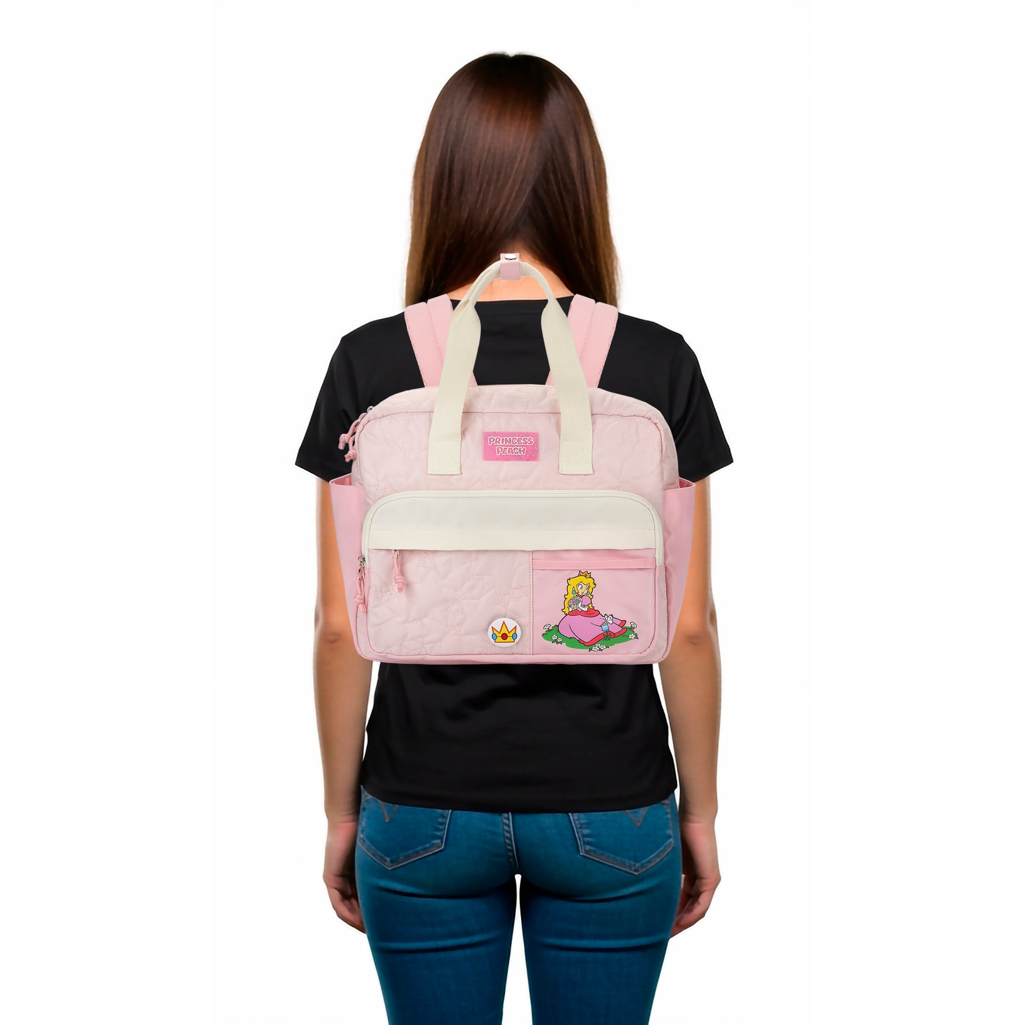 Super Mario Bros Pink Mini Backpack with Character Icons and Adjustable Straps