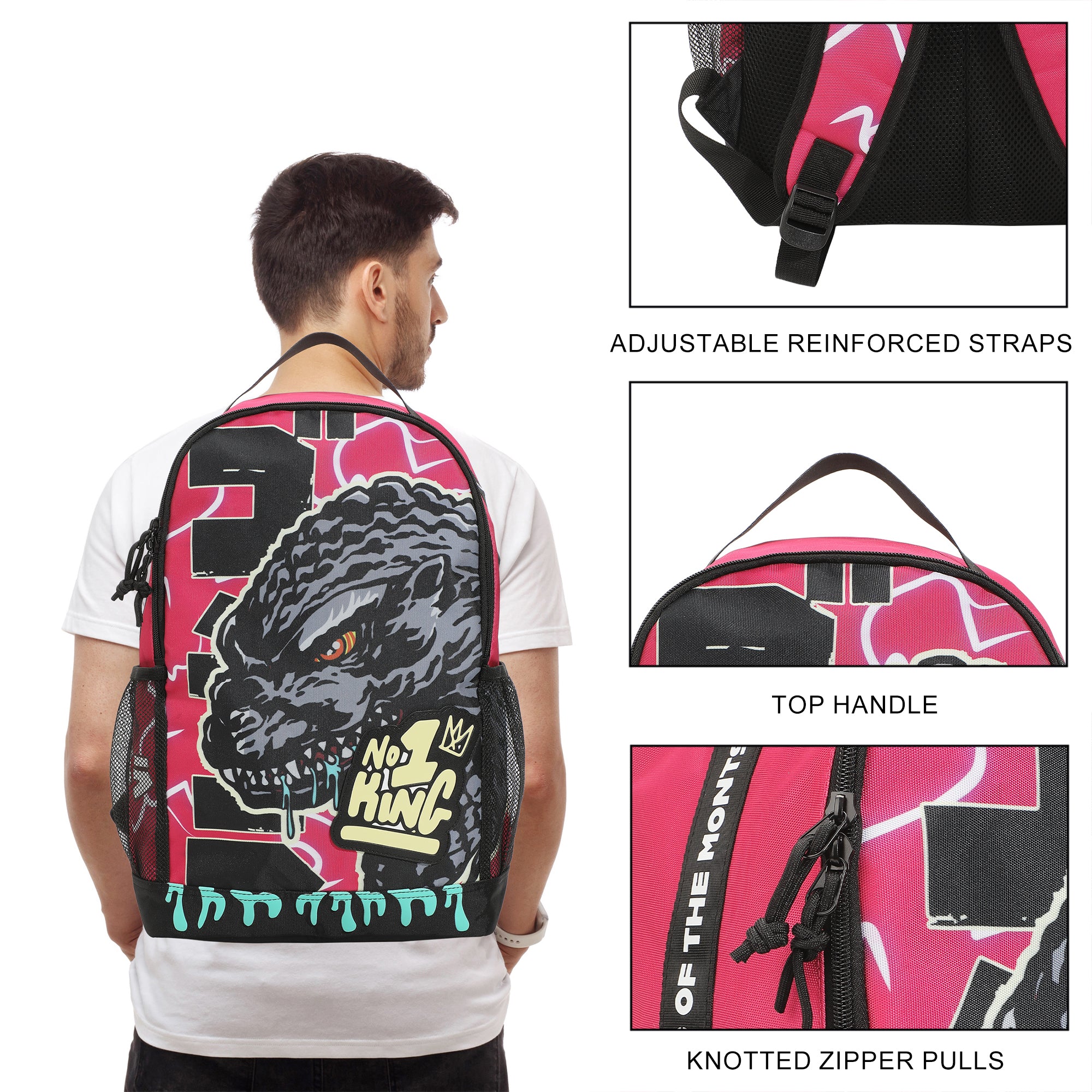 Godzilla Large Graphic 17.5" Pink Backpack
