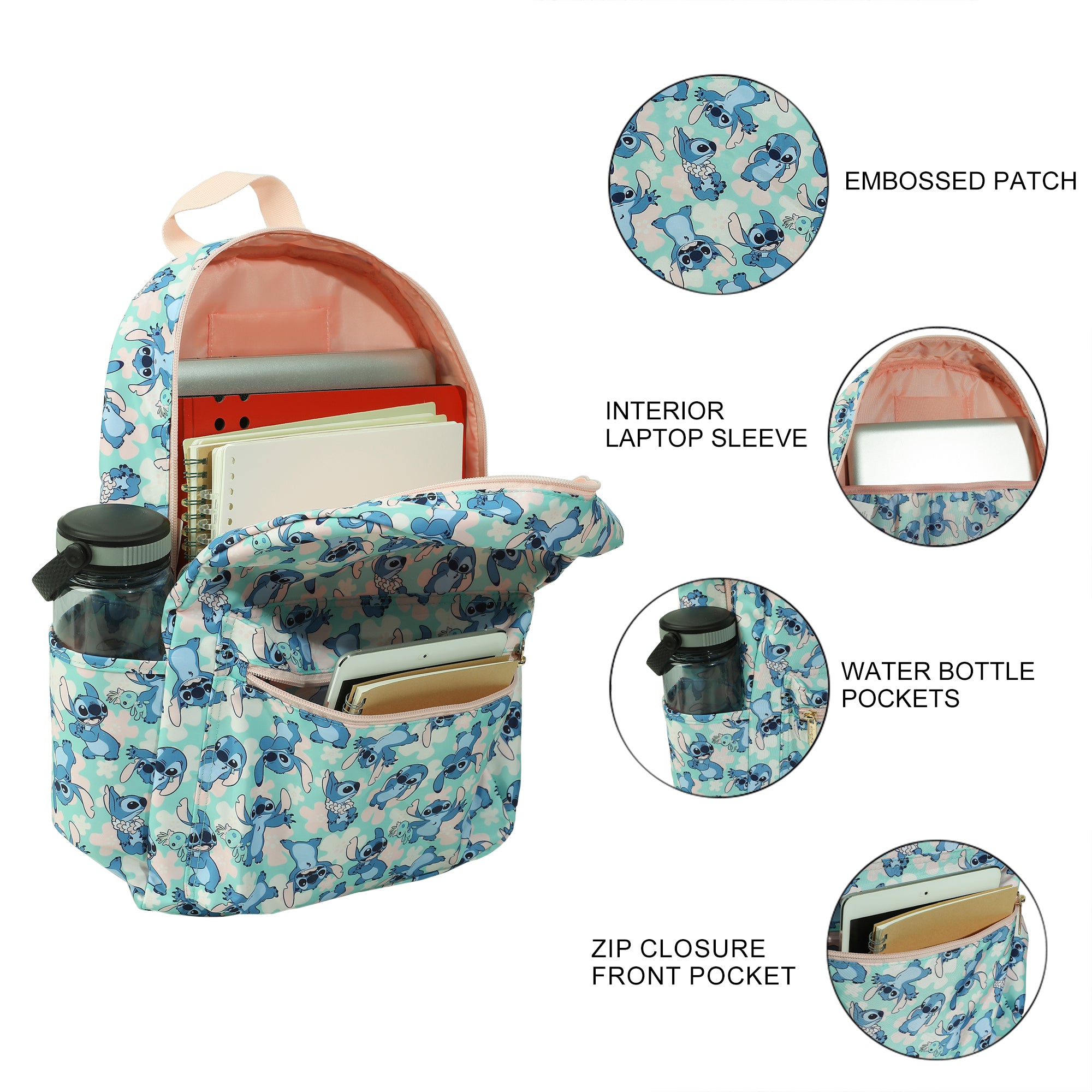 Disney's Stitch All-Over Print Adult 16.5" Nylon Adult Travel Backpack