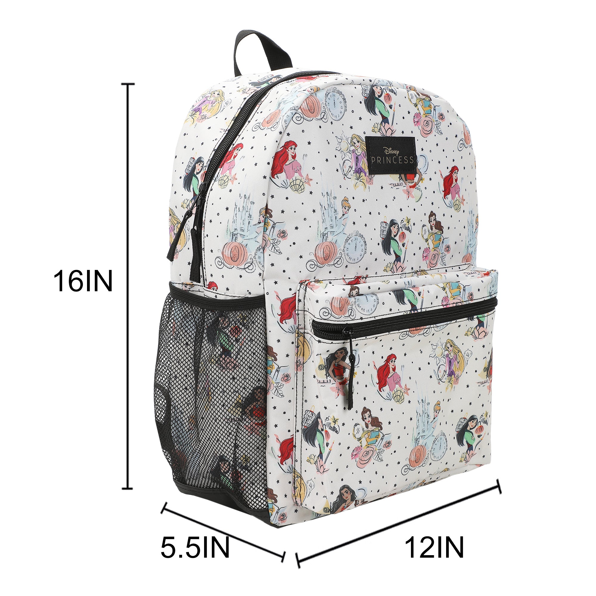Disney Princess Characters All-Over Print 16" White Backpack