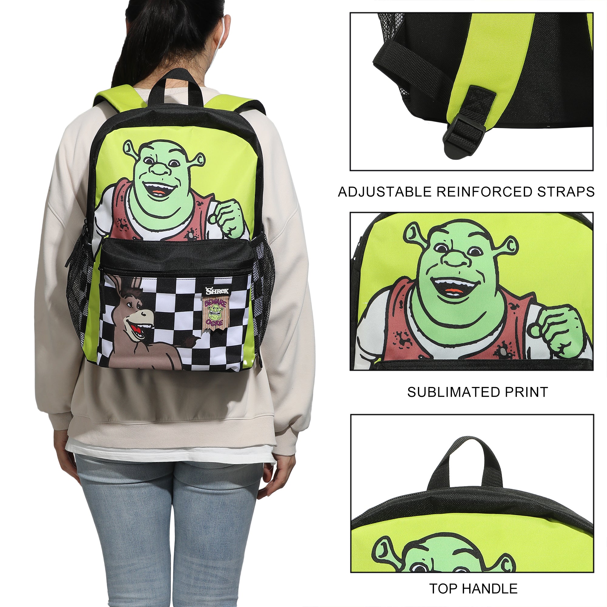 Shrek & Donkey Swamp & Checkered Backgrounds 16" Backpack