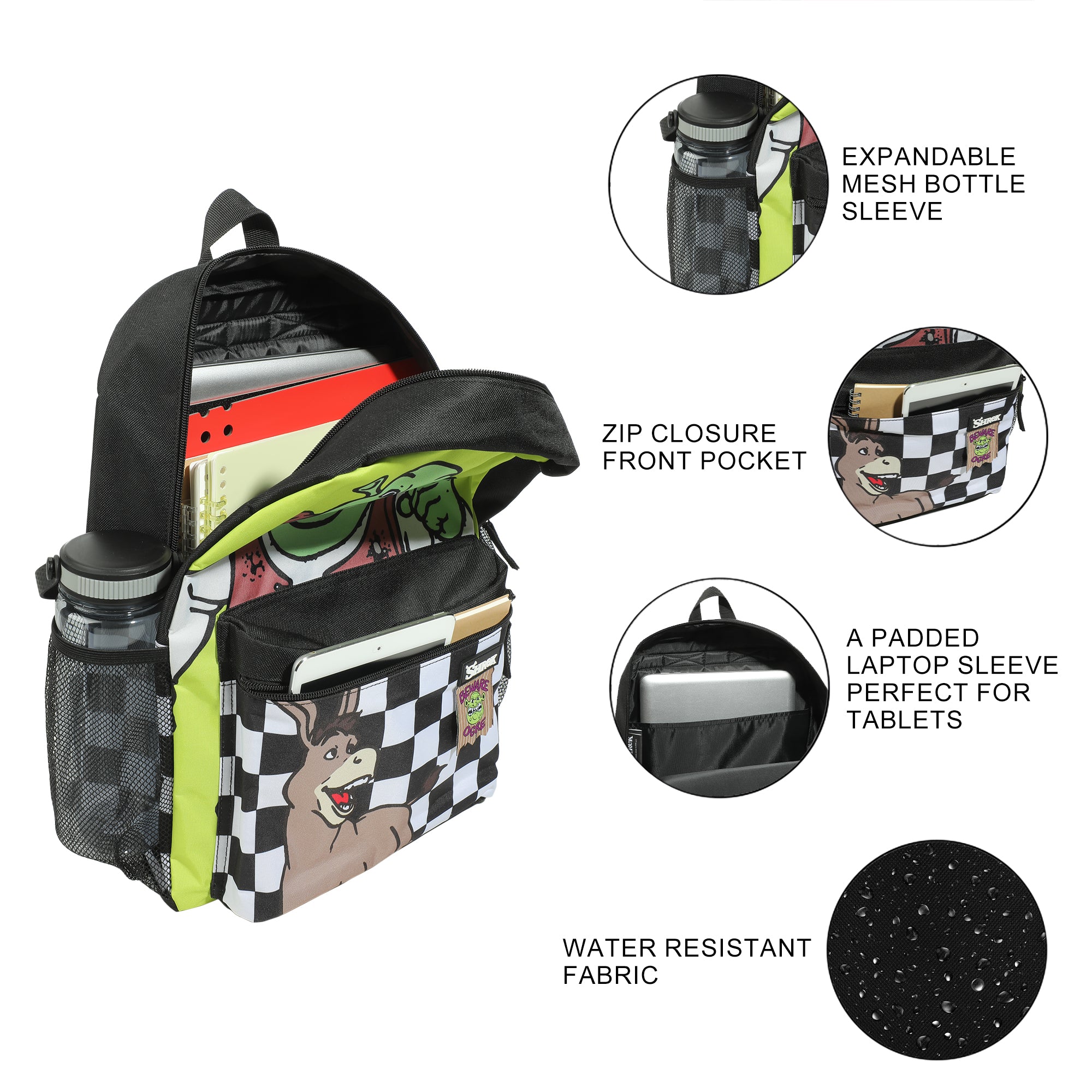 Shrek & Donkey Swamp & Checkered Backgrounds 16" Backpack