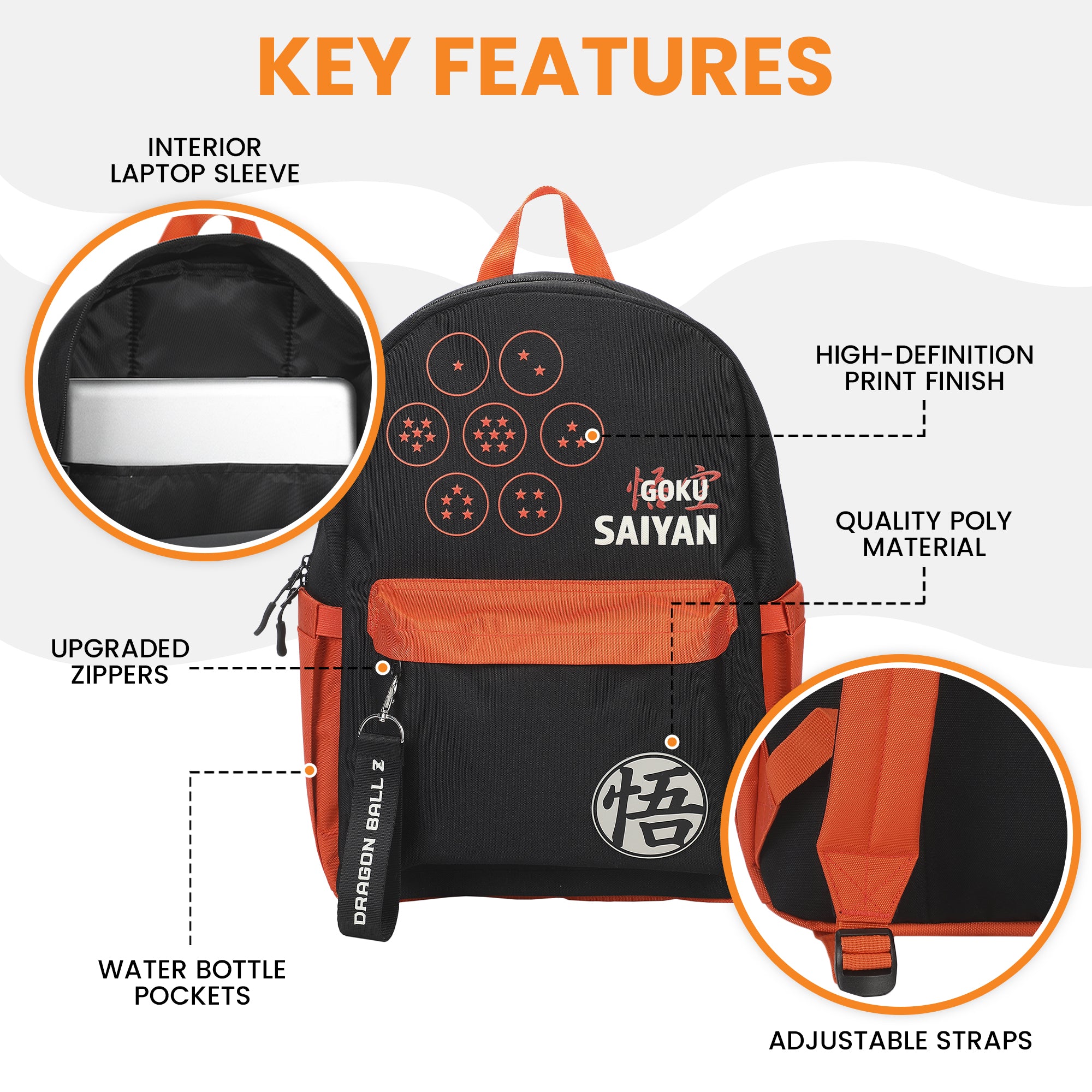 Dragon Ball Z Dragon Ball Line Art 16.5" Adult Black & Orange Backpack