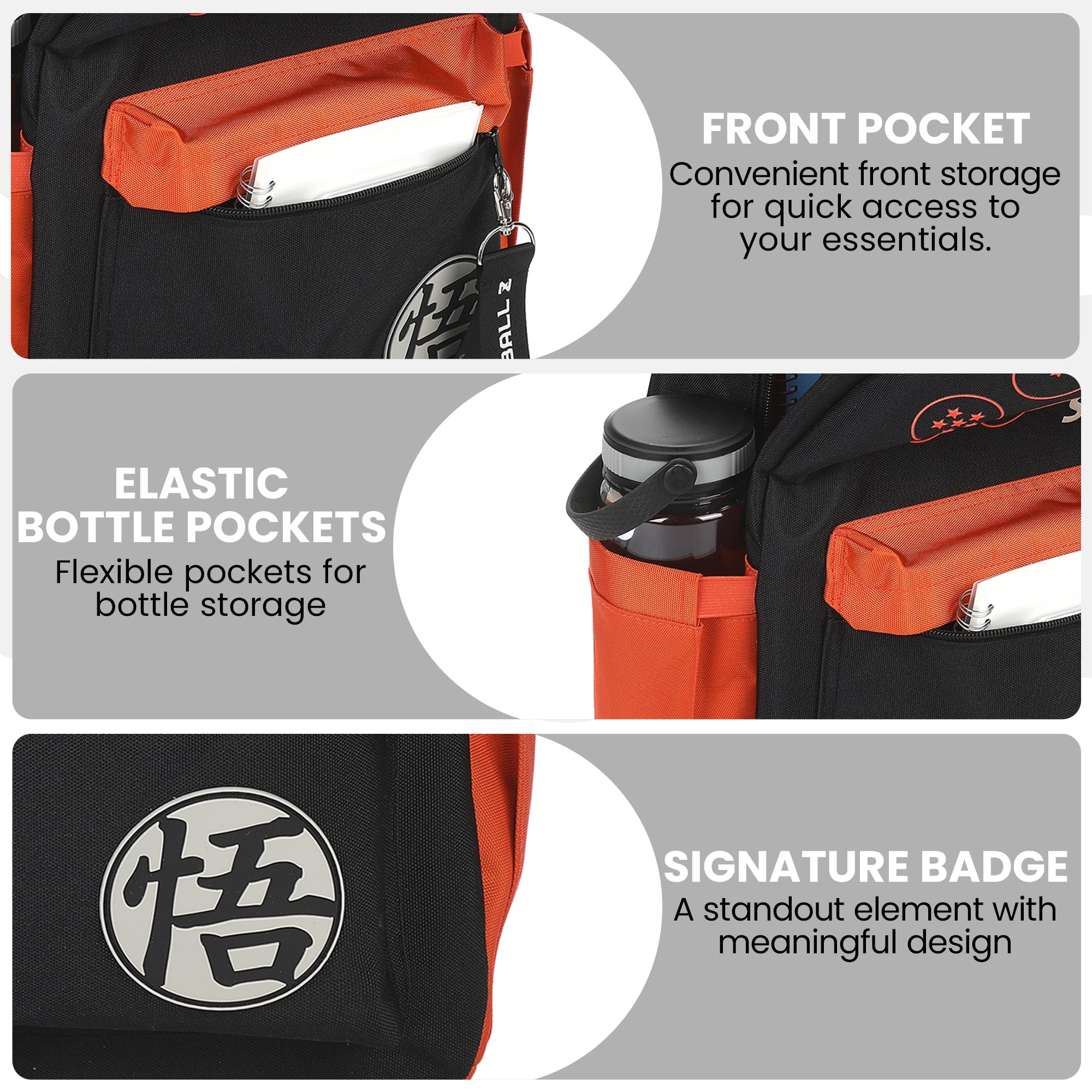 Dragon Ball Z Dragon Ball Line Art 16.5" Adult Black & Orange Backpack